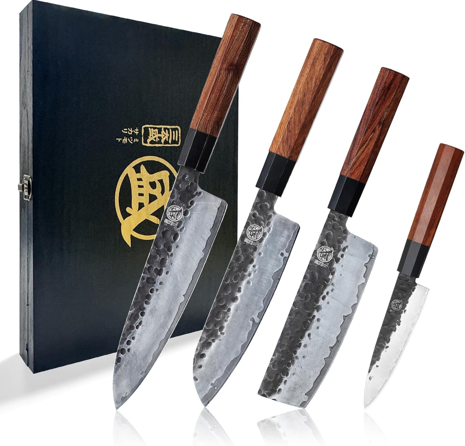 MITSUMOTO SAKARI Japanese Chef’s Knife Set 4 Pcs, Professional Hand Forged Kitchen Chef Knife Set, High Carbon Ultra Sharp Cooking Chefs Knife Set (Rosewood Handle & Sandalwood Box) MITSUMOTO SAKARI Japanese Chef’s Knife Set 4 Pcs, Professional Hand Forged Kitchen Chef Knife Set, High Carbon Ultra Sharp Cooking Chefs Knife Set (Rosewood Handle & Sandalwood Box)