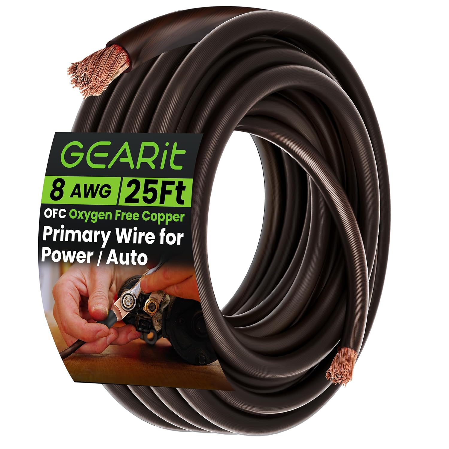 GEARit 8 Gauge Wire Oxygen Free Copper OFC (25ft – Black Translucent) 8 AWG – Primary Automotive Wire Power/Ground, Battery Cable, Car Audio Speaker, RV Trailer, Amp, Electrical 8ga – 25 Feet GEARit 8 Gauge Wire Oxygen Free Copper OFC (25ft – Black Translucent) 8 AWG – Primary Automotive Wire Power/Ground, Battery Cable, Car Audio Speaker, RV Trailer, Amp, Electrical 8ga – 25 Feet