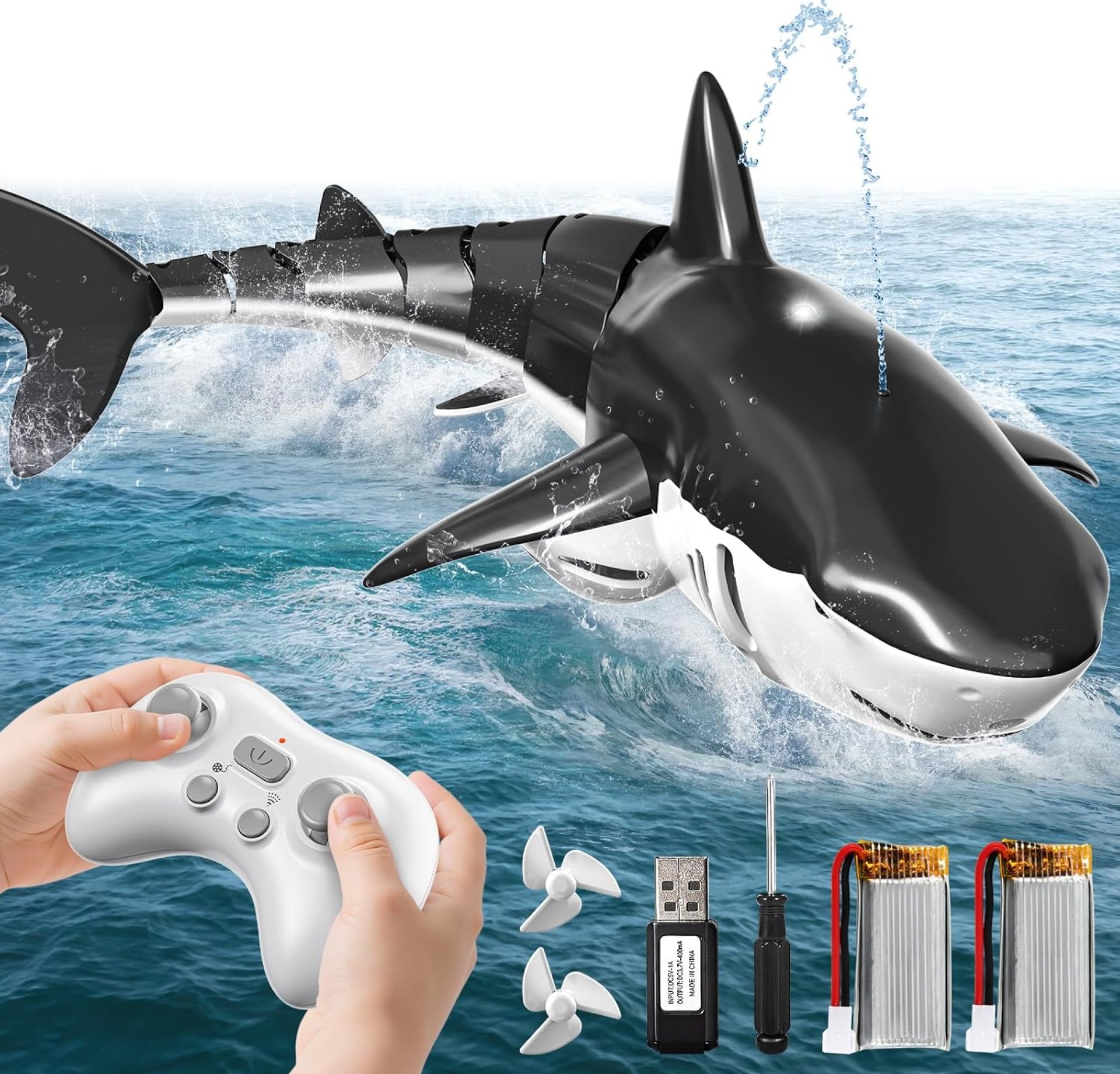 2.4GHz Remote Control Shark Toys for Boys,1:18 Scale High Simulation Shark Toys with Light & Spray, RC Sharks for Pools & Lakes, Toy Shark Boat Gift for 4 5 6 7 8 9 Year Old Kids Boys Girls 2.4GHz Remote Control Shark Toys for Boys,1:18 Scale High Simulation Shark Toys with Light & Spray, RC Sharks for Pools & Lakes, Toy Shark Boat Gift for 4 5 6 7 8 9 Year Old Kids Boys Girls