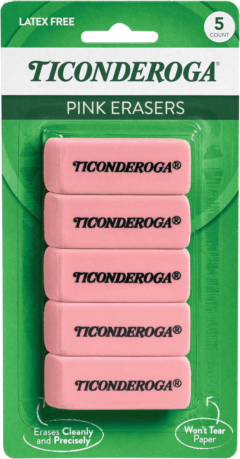 Ticonderoga Wedge Erasers, Pink, 5 Count Ticonderoga Wedge Erasers, Pink, 5 Count