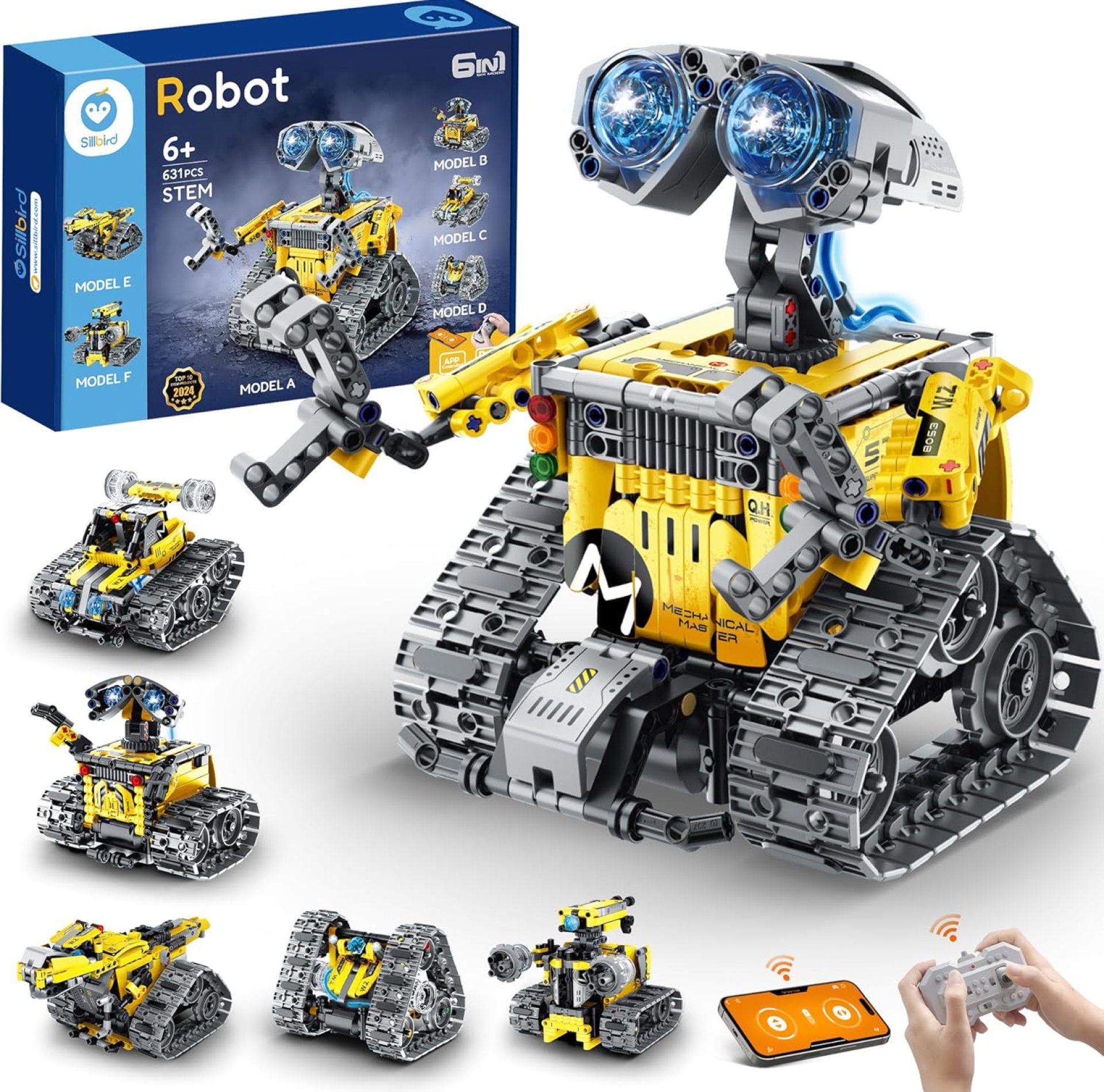 Sillbird Robot Building Kit with Remote Control Gifts for Kids Boys Ages 8-13, Coding STEM Robotic Technic Racer Car Toys for Birthday, Build 6in1 Model with 631 Pieces Sillbird Robot Building Kit with Remote Control Gifts for Kids Boys Ages 8-13, Coding STEM Robotic Technic Racer Car Toys for Birthday, Build 6in1 Model with 631 Pieces