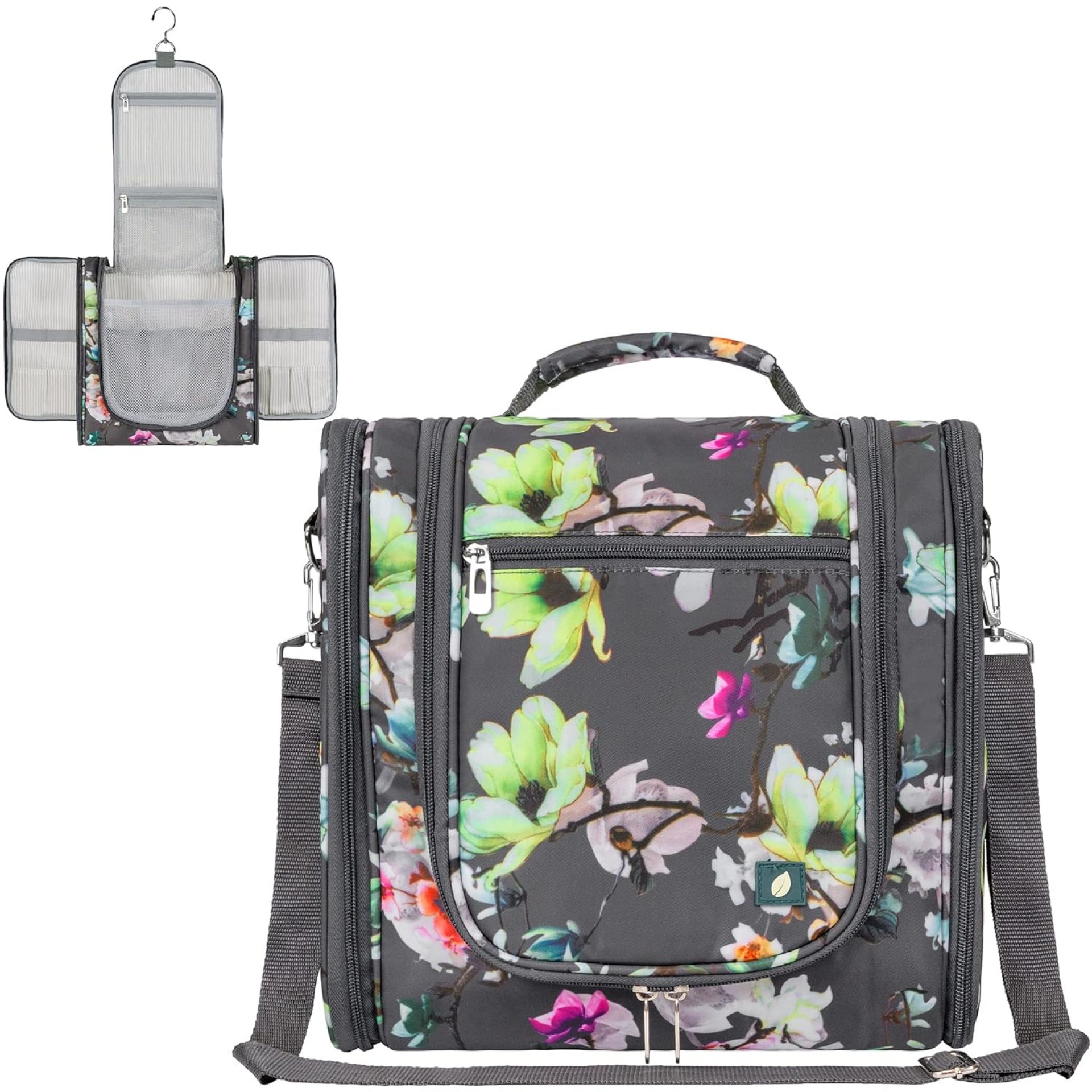 PAVILIA Extra Large Toiletry Bag Travel Bag for Women Men, Hanging Cosmetic Organizer, Water Resistant Makeup Bag for Accessories Toiletries, Travel Essentials Kit (Floral Grey) PAVILIA Extra Large Toiletry Bag Travel Bag for Women Men, Hanging Cosmetic Organizer, Water Resistant Makeup Bag for Accessories Toiletries, Travel Essentials Kit (Floral Grey)