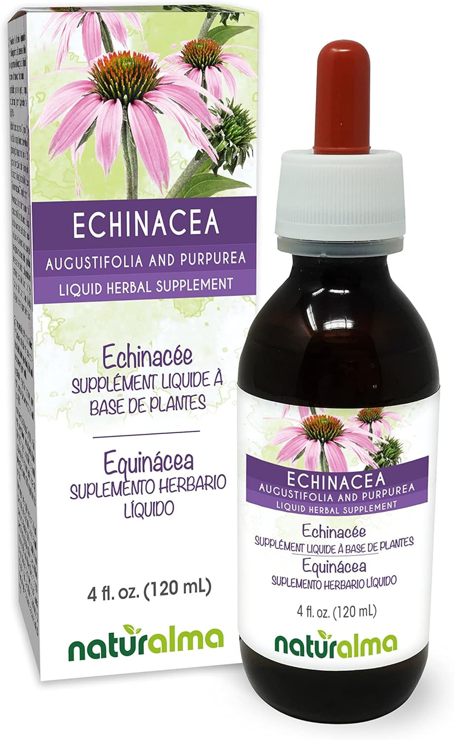 Naturalma Echinacea (Echinacea angustifolia and purpurea) Root and herb Alcohol-Free Tincture – 4 fl oz Liquid Extract in Drops – Herbal Supplement – Vegan Naturalma Echinacea (Echinacea angustifolia and purpurea) Root and herb Alcohol-Free Tincture – 4 fl oz Liquid Extract in Drops – Herbal Supplement – Vegan