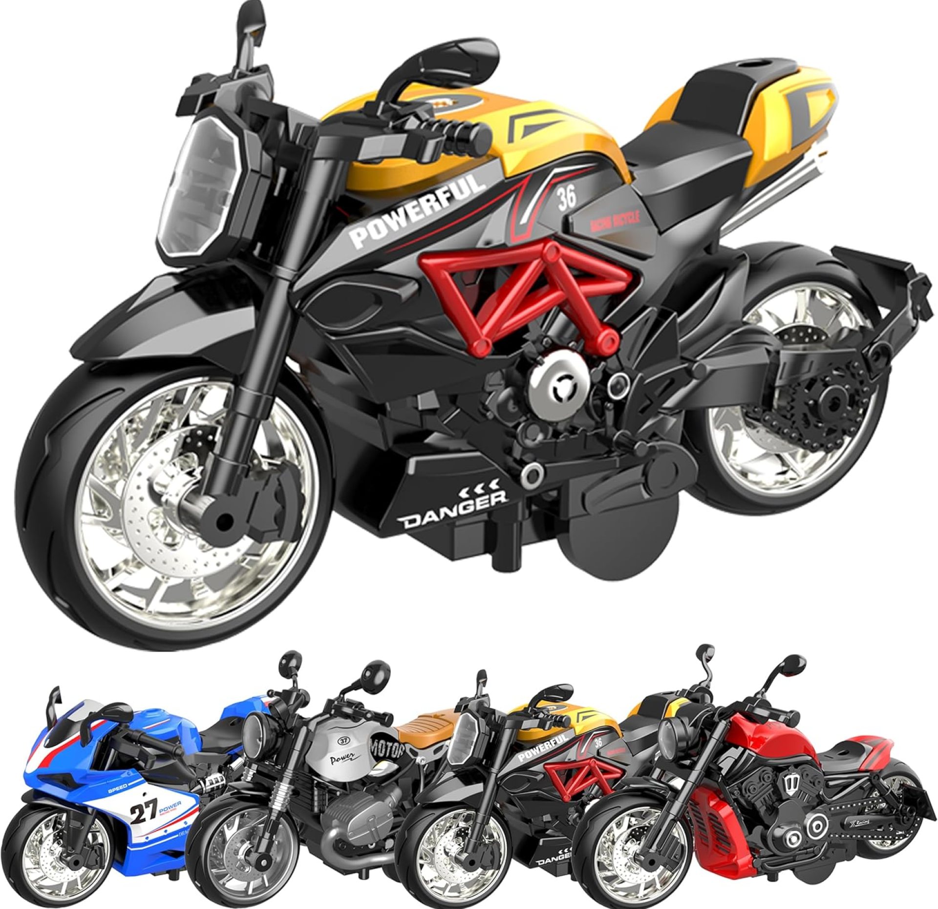 Alloy Metal Diecast Motorcycle Model Toy Set, 4 Pack of 1:12 Scale Die-Cast Motorcycles, Pull Back Function Toy Moto Bike for Kids Boys Girls and Collectors Alloy Metal Diecast Motorcycle Model Toy Set, 4 Pack of 1:12 Scale Die-Cast Motorcycles, Pull Back Function Toy Moto Bike for Kids Boys Girls and Collectors