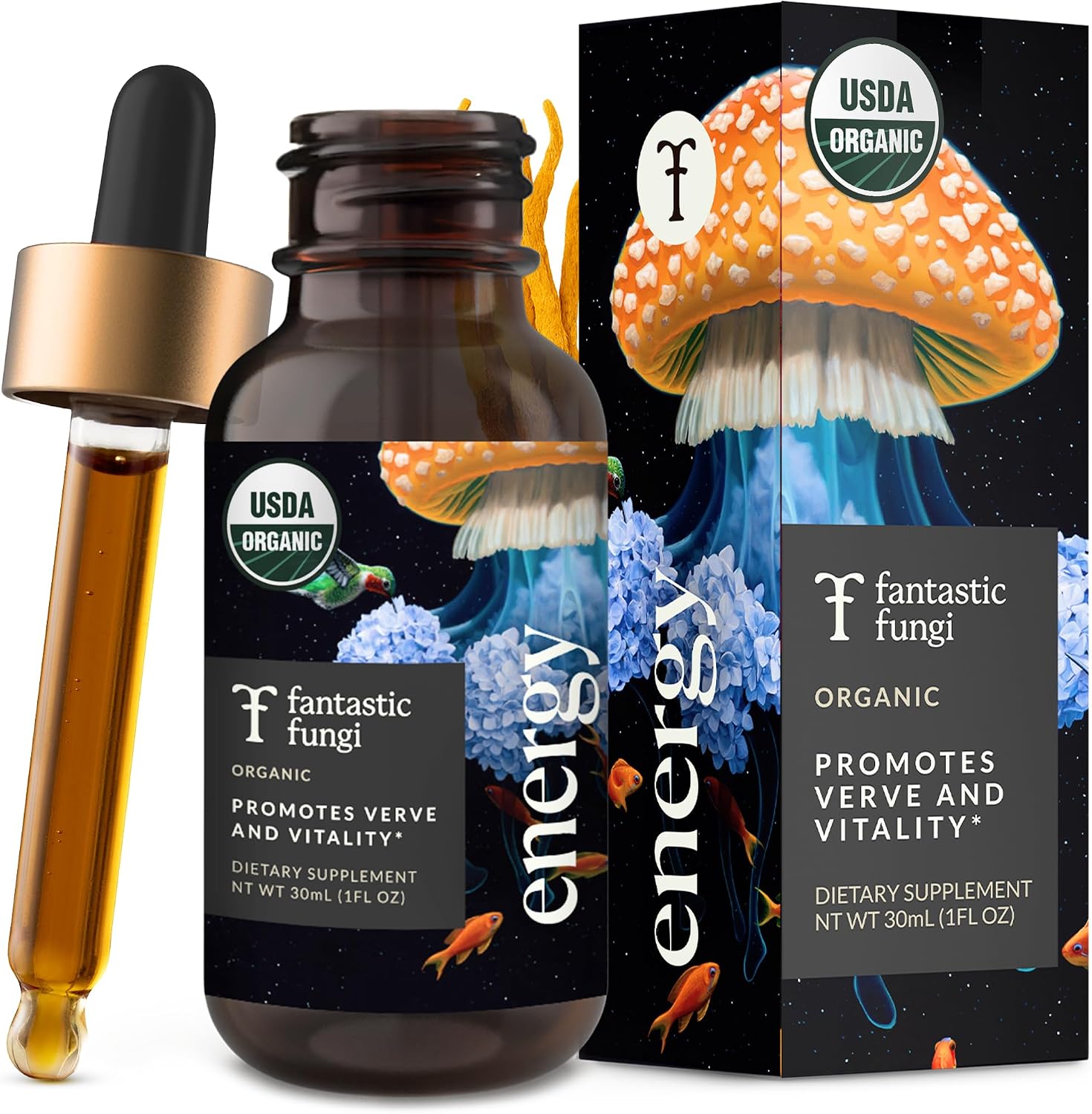 Cordyceps Mushroom Extract Liquid Fantastic Fungi Energy Elixir, 4-in-1 Vitality and Stress Support Supplement w/ Ginseng, Turkey Tail, Rhodiola – 100% Organic & Natural, 30 Servings, 1 fl oz Cordyceps Mushroom Extract Liquid Fantastic Fungi Energy Elixir, 4-in-1 Vitality and Stress Support Supplement w/ Ginseng, Turkey Tail, Rhodiola – 100% Organic & Natural, 30 Servings, 1 fl oz