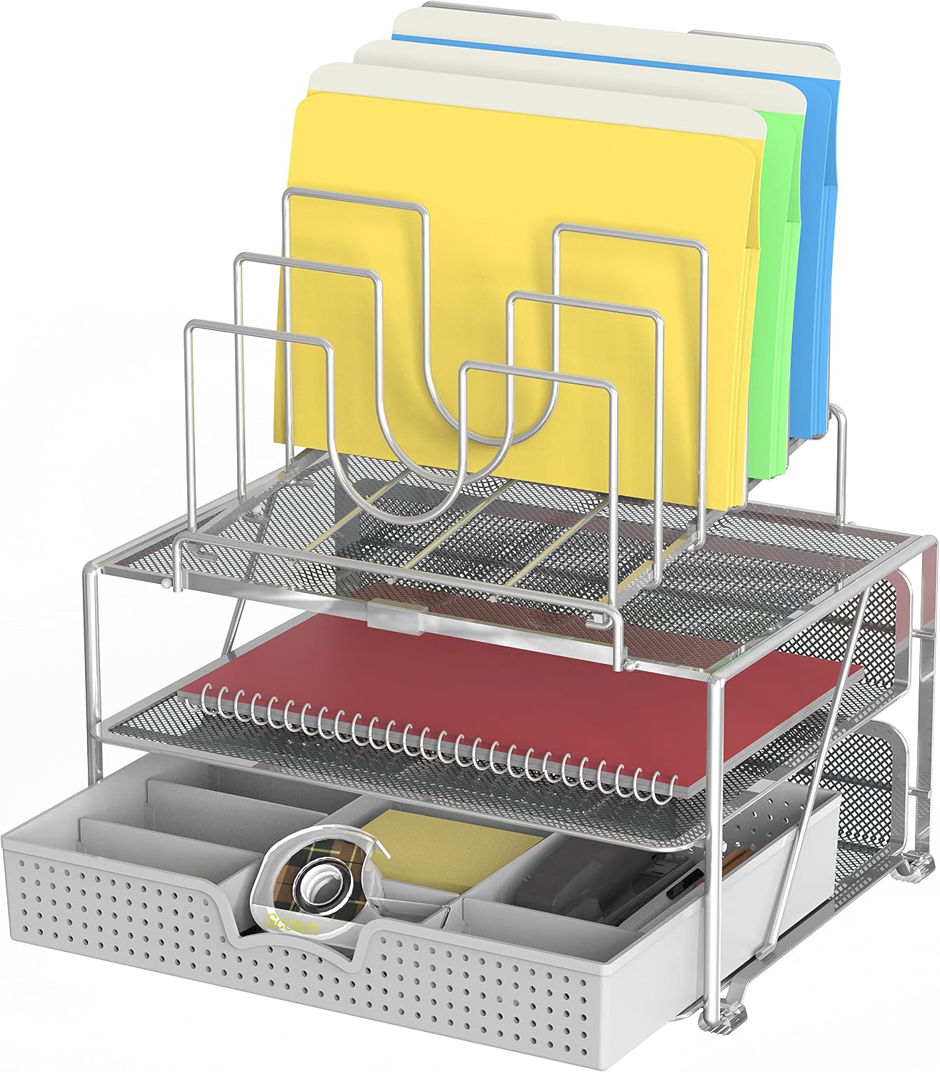 DecoBrothers Desktop File Organizer with Double Tray and 5 Folder Stand, Silver DecoBrothers Desktop File Organizer with Double Tray and 5 Folder Stand, Silver