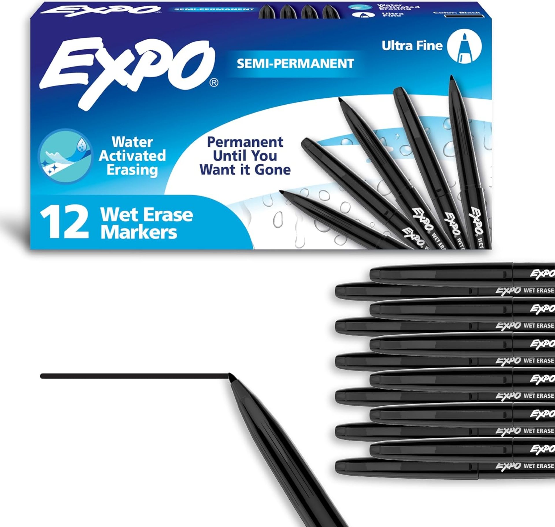 EXPO Visa Vis Wet Erase Markers Fine Point Black 12-Pack Ideal for Classroom and Homeschool Use EXPO Visa Vis Wet Erase Markers Fine Point Black 12-Pack Ideal for Classroom and Homeschool Use