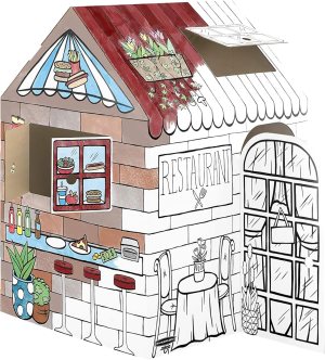 Bankers Box at Play Color in Treats N’ Eats Playhouse, Cardboard Playhouse and Life Size Craft Activity for Kids and Families