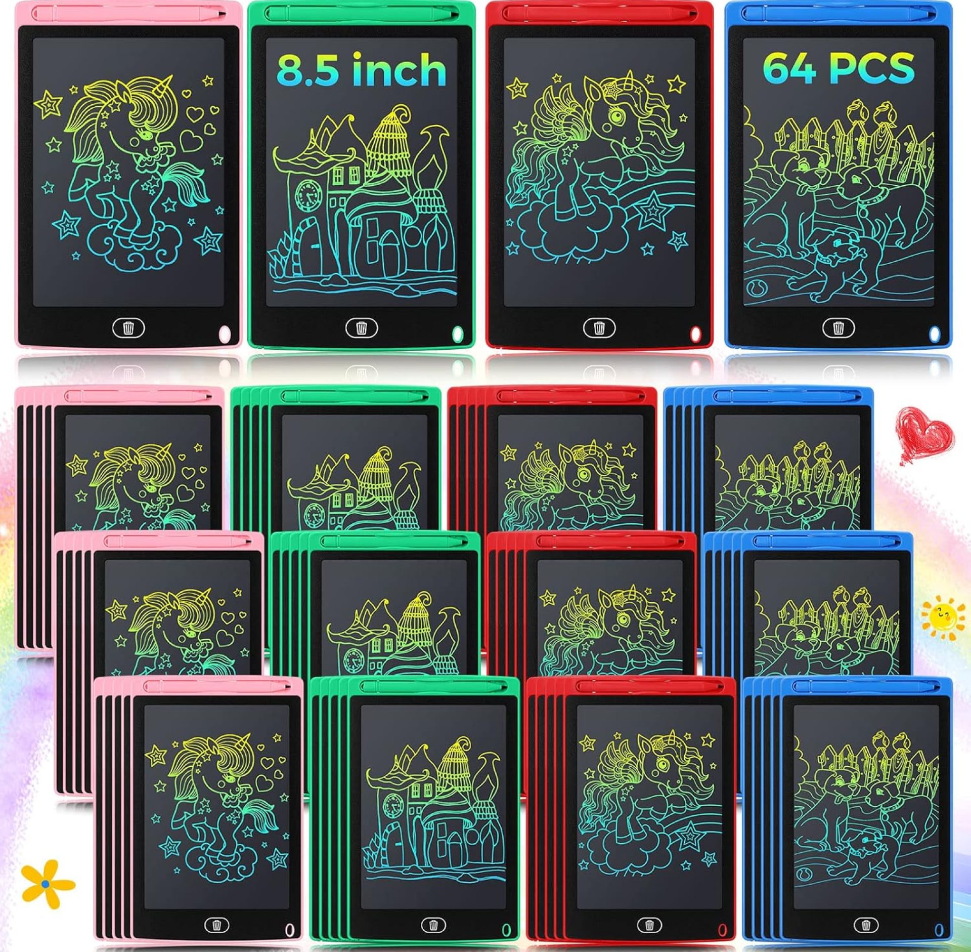 Zhehao 64 Pieces LCD Writing Tablet Doodle Board for Kids Bulk, 8.5 Inch Colorful Reusable Erasable Screen Drawing Pad Learning Educational Toy Birthday Travel Gift for Boy Girl 3-8 Years Old Zhehao 64 Pieces LCD Writing Tablet Doodle Board for Kids Bulk, 8.5 Inch Colorful Reusable Erasable Screen Drawing Pad Learning Educational Toy Birthday Travel Gift for Boy Girl 3-8 Years Old