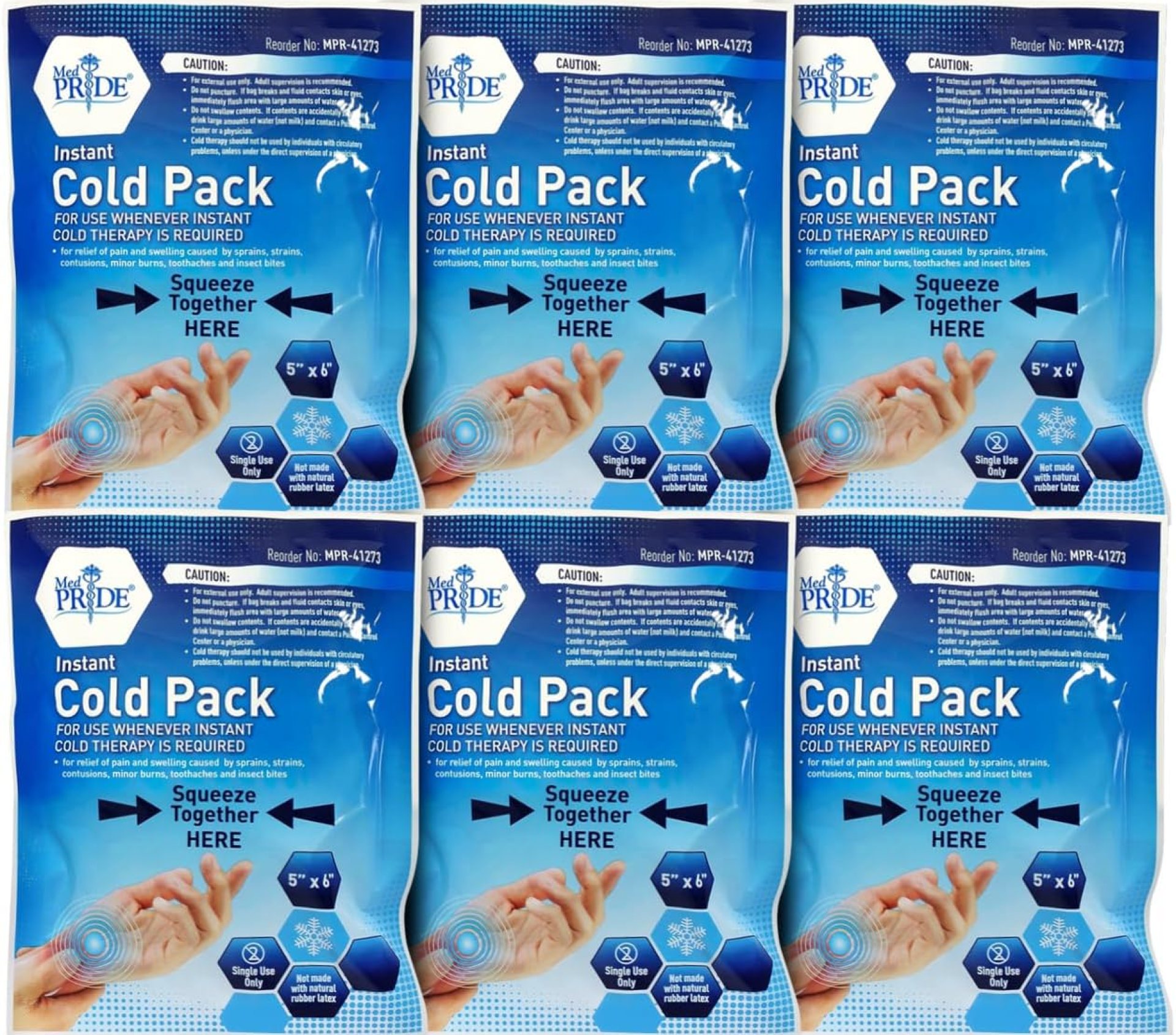 MED PRIDE Emergency Ice Packs 6-Pack, First Aid Instant Cold Pack for Pain Relief, Disposable 5”x 6” Ice Pack for First Aid Kit, No Freezer Needed MED PRIDE Emergency Ice Packs 6-Pack, First Aid Instant Cold Pack for Pain Relief, Disposable 5”x 6” Ice Pack for First Aid Kit, No Freezer Needed