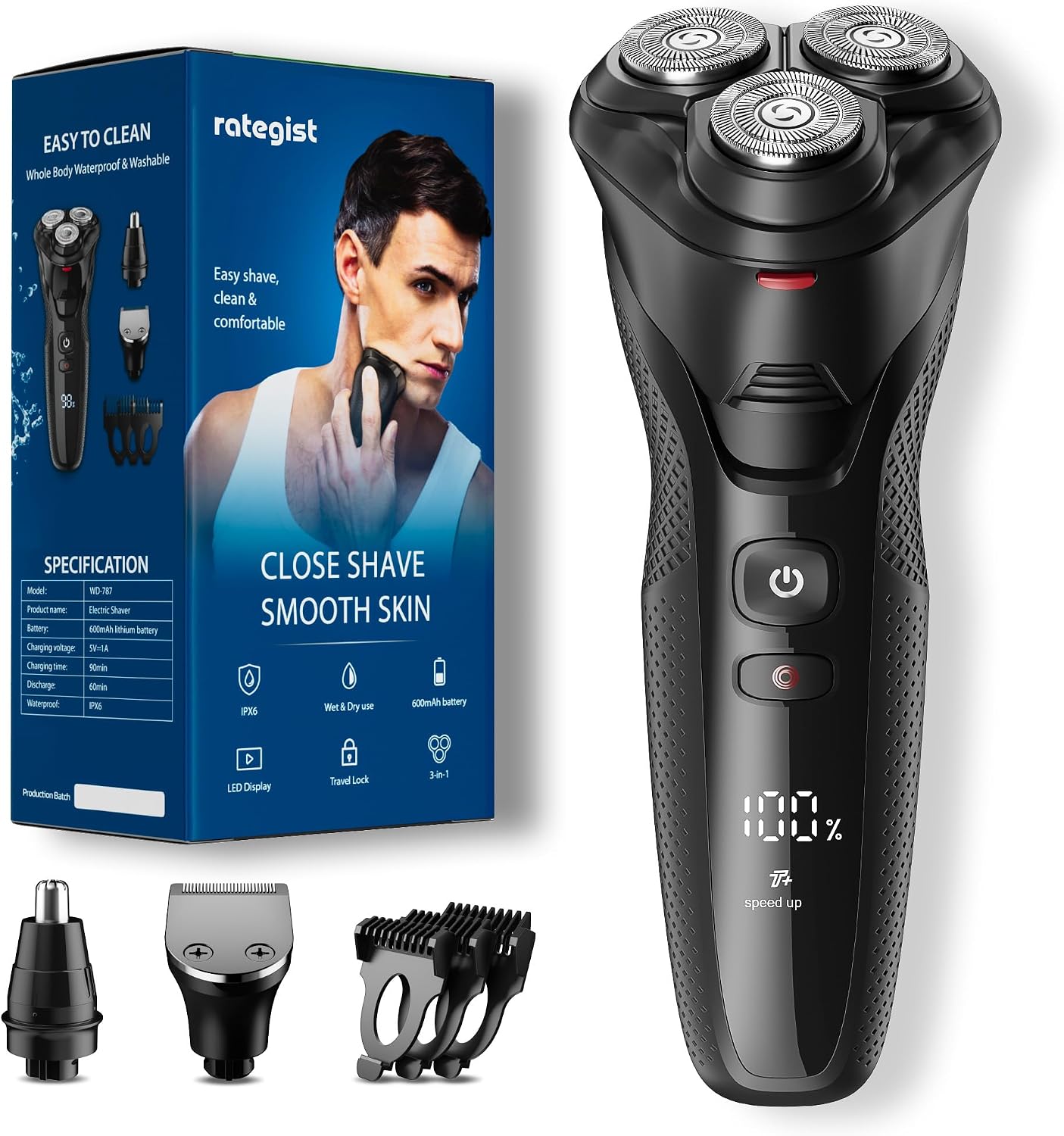 Cordless Electric Razor for Men: 3-in-1 Shaver for Beard/Nose/Sideburns – IPX7 Waterproof Travel Kit Cordless Electric Razor for Men: 3-in-1 Shaver for Beard/Nose/Sideburns – IPX7 Waterproof Travel Kit