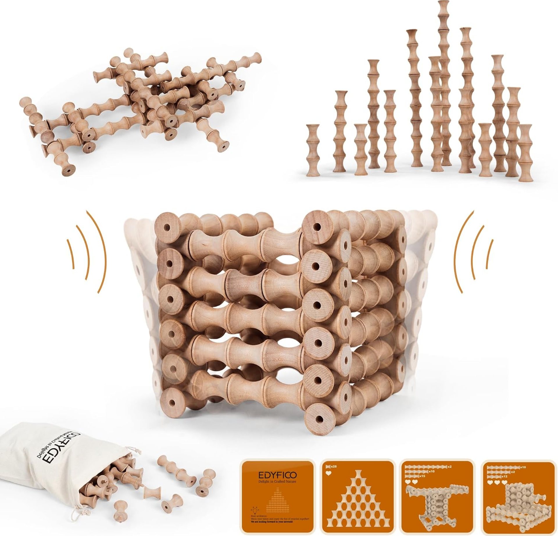 Building Toys, Wooden Building Blocks for Kids, Montessori Toys, 120Pcs Waving Stacking Blocks, Durable & Safe Wood, STEM Toy with Canvas Bag & Parent-Child Cards, Home, School, Daycare, Gifts, TZJ102 Building Toys, Wooden Building Blocks for Kids, Montessori Toys, 120Pcs Waving Stacking Blocks, Durable & Safe Wood, STEM Toy with Canvas Bag & Parent-Child Cards, Home, School, Daycare, Gifts, TZJ102