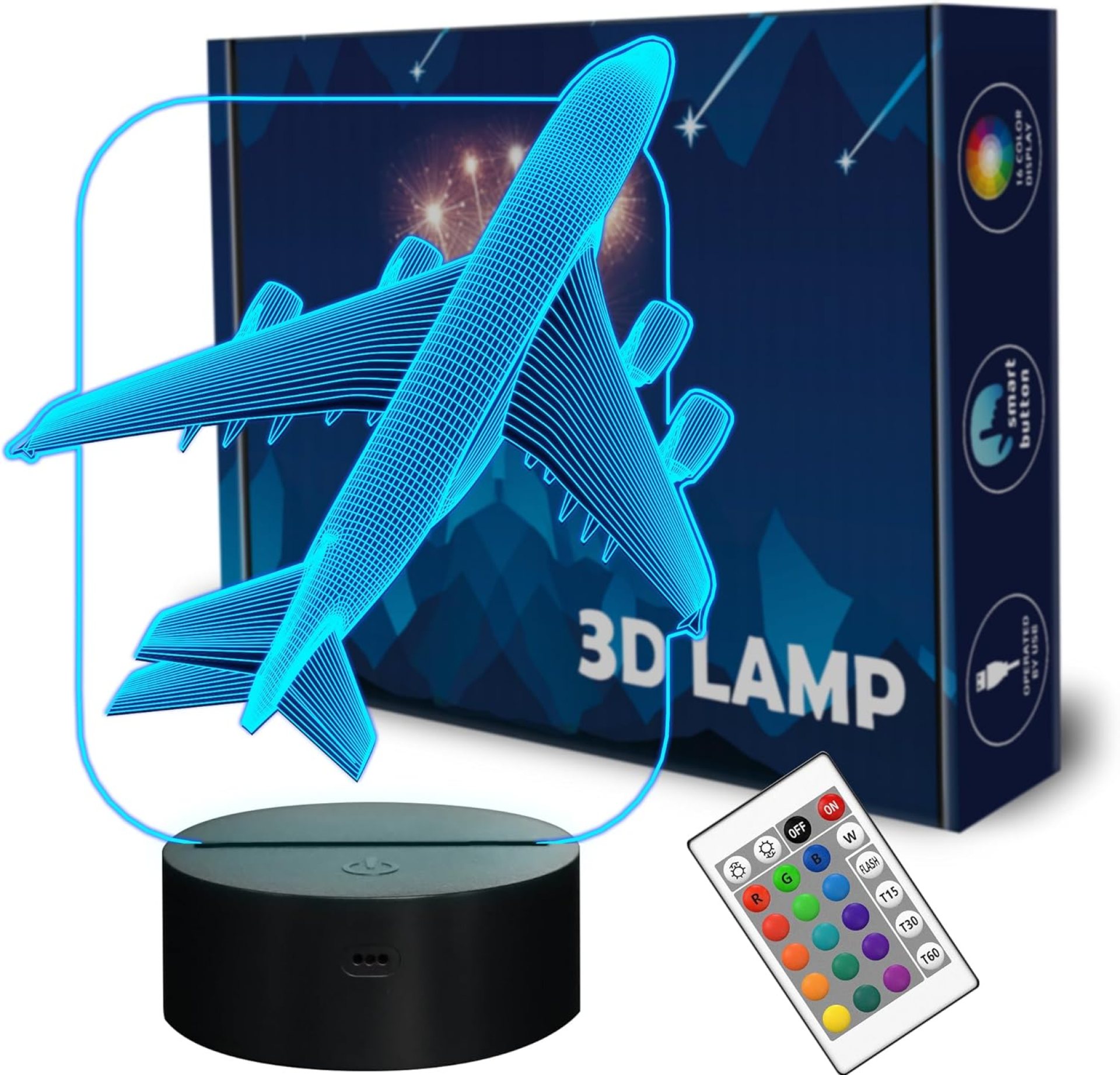 FULLOSUN Aircraft Airplane 3D Night Light Kids Bedside Lamp 16 Colors Changing with Remote Control Xmas Halloween Birthday Gift for Child Baby Boy FULLOSUN Aircraft Airplane 3D Night Light Kids Bedside Lamp 16 Colors Changing with Remote Control Xmas Halloween Birthday Gift for Child Baby Boy