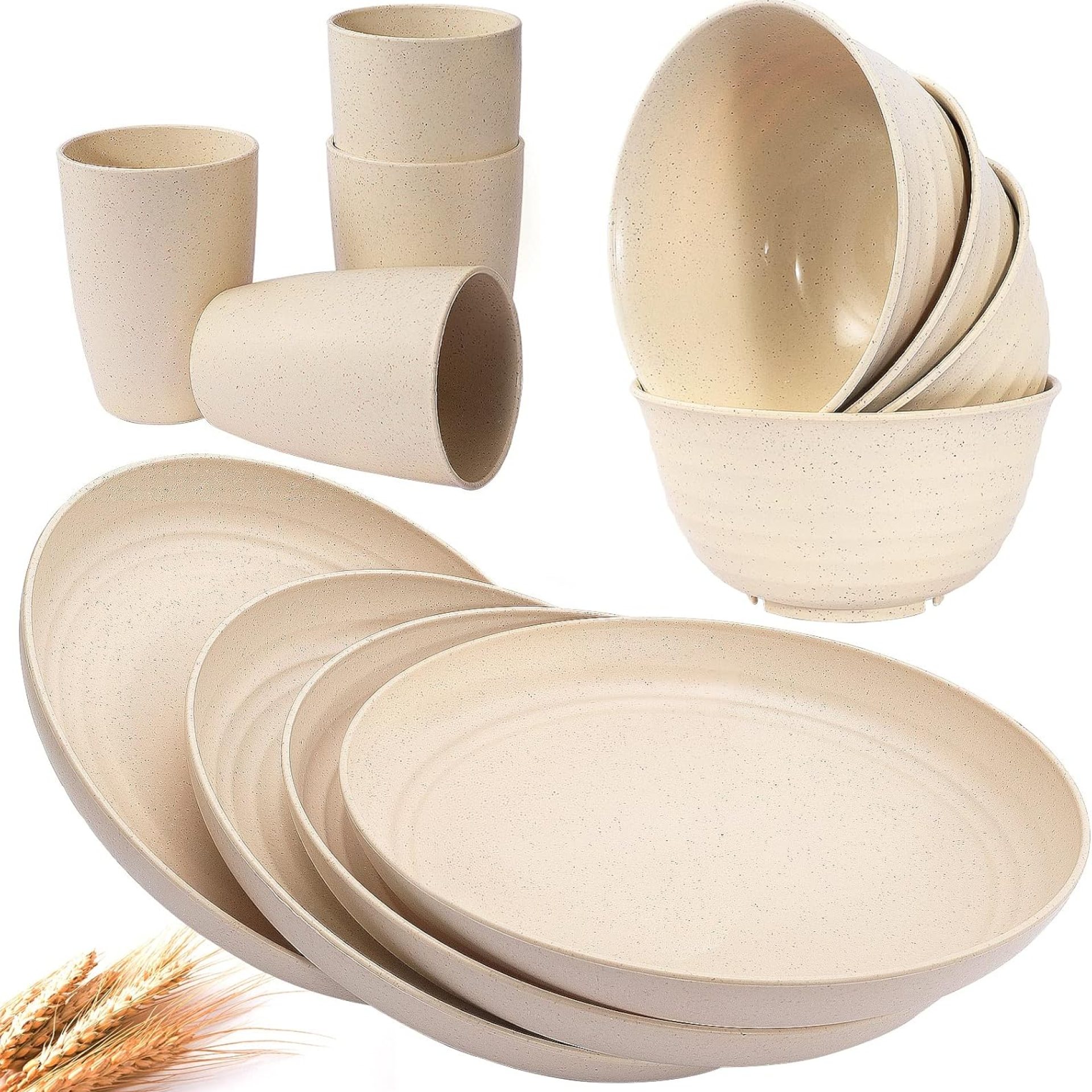 12Pcs Wheat Straw Dinnerware Sets,Lightweight Plates Bowls and Cups Set,Plastic Dinnerware Set,Unbreakable Dishes for Kitchen,Camping,Reusable,Microwave Dishwasher(Beige) 12Pcs Wheat Straw Dinnerware Sets,Lightweight Plates Bowls and Cups Set,Plastic Dinnerware Set,Unbreakable Dishes for Kitchen,Camping,Reusable,Microwave Dishwasher(Beige)