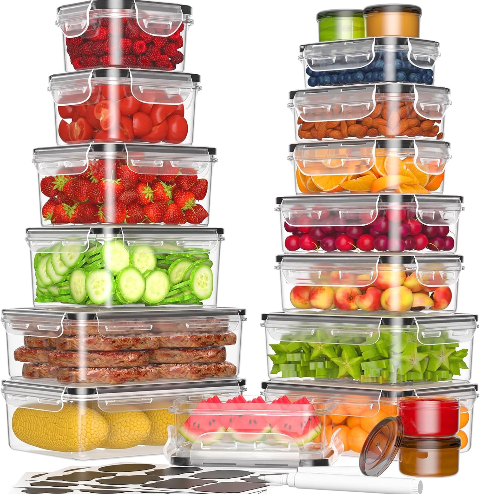 36-Piece Food Storage Containers with Lids(18 Containers & 18 Lids), Plastic Food Containers for Pantry & Kitchen Storage and Organization, BPA-Free, Leak Proof, Reusable with Labels & Pen 36-Piece Food Storage Containers with Lids(18 Containers & 18 Lids), Plastic Food Containers for Pantry & Kitchen Storage and Organization, BPA-Free, Leak Proof, Reusable with Labels & Pen