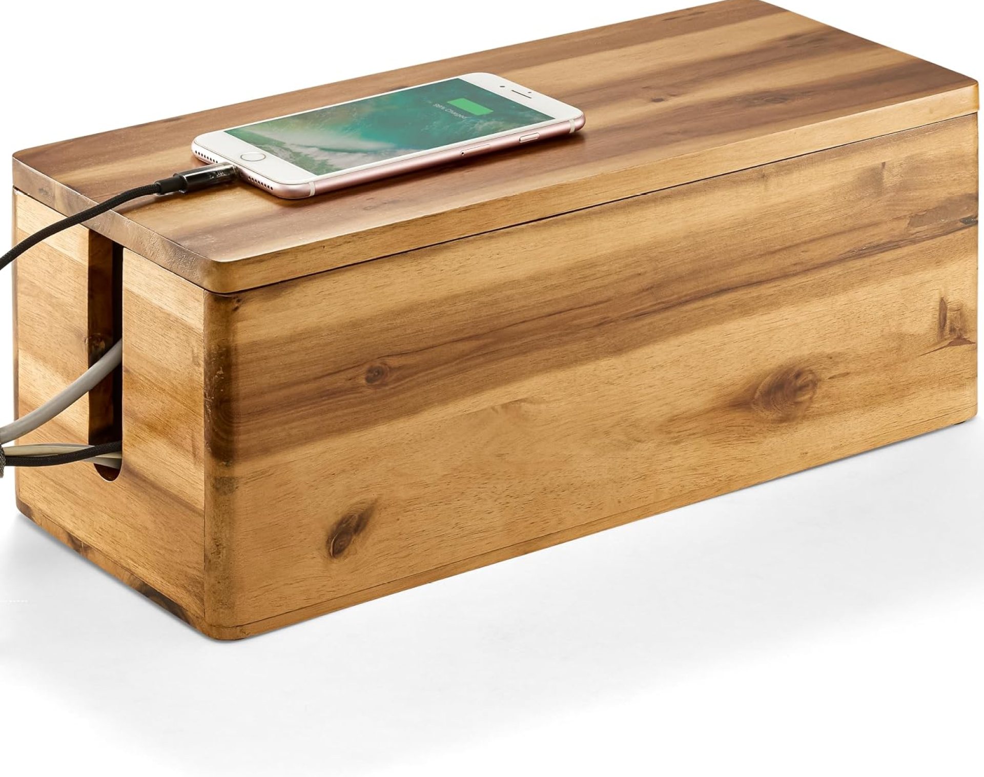 Acacia Wood Cable Management Box Round Edge – 16″ L Wooden Cable Organizer Box for Electrical Hiding Cord Management – Power Strip Hider Cable Storage Box for Office, Router Wires, Under Desk Acacia Wood Cable Management Box Round Edge – 16″ L Wooden Cable Organizer Box for Electrical Hiding Cord Management – Power Strip Hider Cable Storage Box for Office, Router Wires, Under Desk