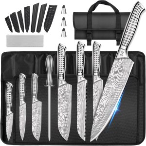 12PCS Portable Knife Set,High Carbon Stainless Steel Professional Kitchen Knife Set,Knife Sharpener With Knife Roll Bag,Suitable for Outdoor Travel,Camping,Barbecue