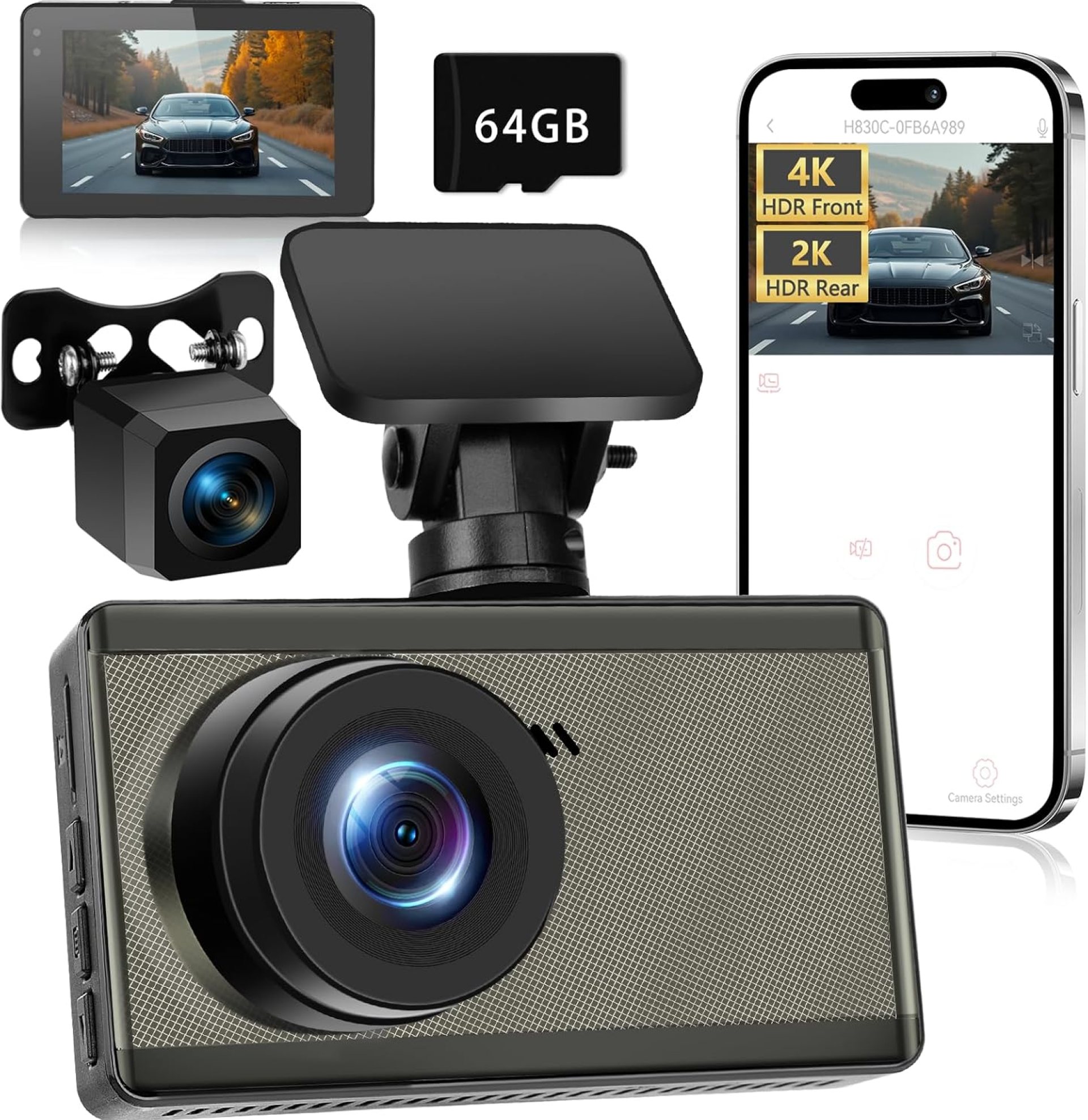 NICEWIN Dash Cam Front and Rear – 4K Ultra HD Dual Dash Camera for Cars 3” IPS Screen Dash Cam for Cars with App|64GB Card Free|WDR|Super Night Vision|24 Hours Parking Mode|G-Sensor|160°Wide-Angle NICEWIN Dash Cam Front and Rear – 4K Ultra HD Dual Dash Camera for Cars 3” IPS Screen Dash Cam for Cars with App|64GB Card Free|WDR|Super Night Vision|24 Hours Parking Mode|G-Sensor|160°Wide-Angle