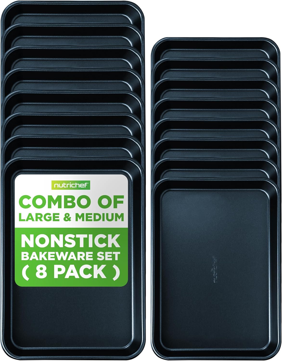 NutriChef 16-Piece Baking Pan Set, Non-Stick Cookie Sheet Bakeware, Durable Food-Grade Metal, Easy-to-Clean Oven Trays, Dishwasher Safe, Includes 8 Large (15.7″) & 8 Medium Pans (13.4″), Blue Diamond NutriChef 16-Piece Baking Pan Set, Non-Stick Cookie Sheet Bakeware, Durable Food-Grade Metal, Easy-to-Clean Oven Trays, Dishwasher Safe, Includes 8 Large (15.7″) & 8 Medium Pans (13.4″), Blue Diamond