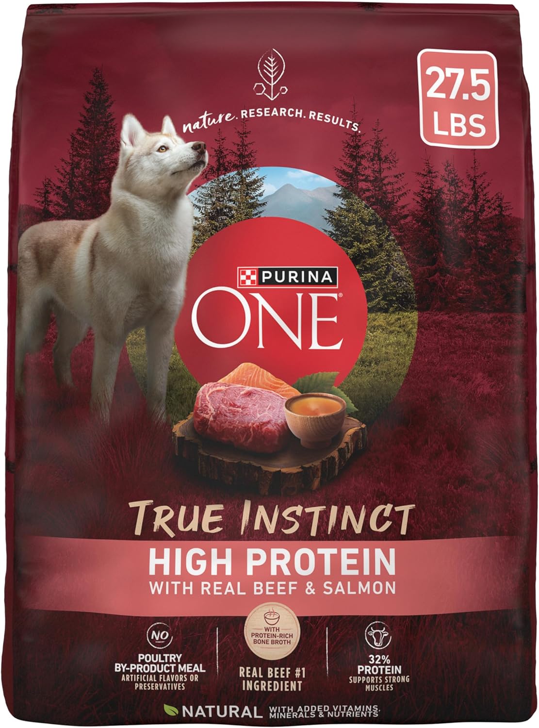 Purina ONE Natural High Protein Dry Dog Food Dry True Instinct with Real Beef and Salmon With Bone Broth and Added Vitamins, Minerals and Nutrients – 27.5 lb. Bag Purina ONE Natural High Protein Dry Dog Food Dry True Instinct with Real Beef and Salmon With Bone Broth and Added Vitamins, Minerals and Nutrients – 27.5 lb. Bag