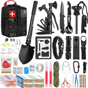 LUXMOM Survival Kit and First Aid Kit, 142Pcs Professional Survival Gear and Equipment with Molle Pouch, for Men Camping Outdoor Adventure/Gifts for Men Dad Christmas