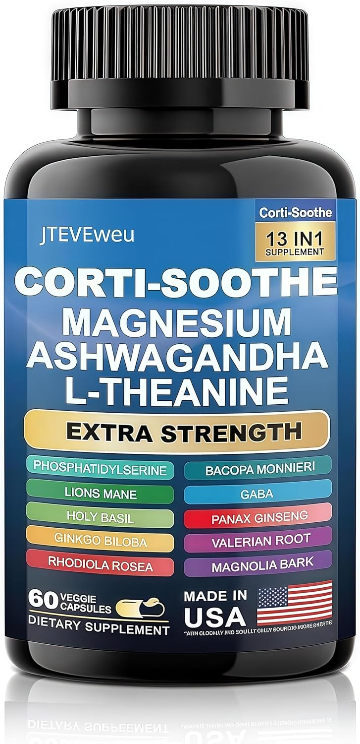 Corti-Soothe Cortisol Supplement,Magnesium Glycinate 200mg, L-Theanine 150mg, Phosphatidylserine 50mg & Manager Lions Mane Holy Basil Ginkgo Biloba Bacopa Monnieri Valerian (60 Capsules) B Corti-Soothe Cortisol Supplement,Magnesium Glycinate 200mg, L-Theanine 150mg, Phosphatidylserine 50mg & Manager Lions Mane Holy Basil Ginkgo Biloba Bacopa Monnieri Valerian (60 Capsules) B