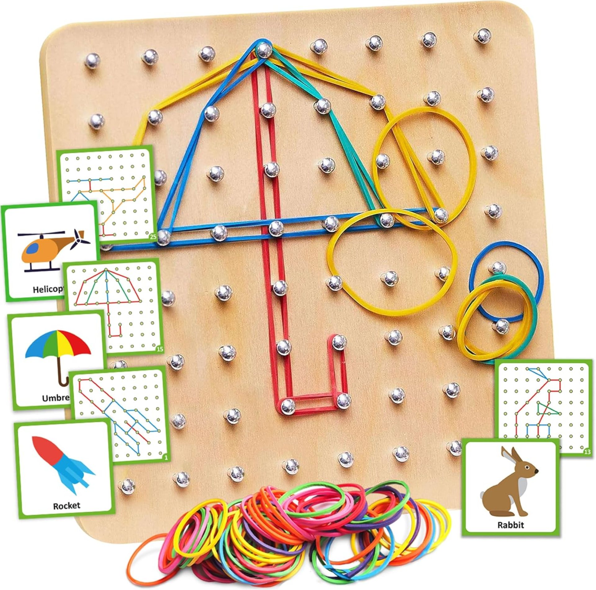 Panda Brothers Wooden Geoboard – Montessori Toys for 3 4 5 Year Old Kids and Toddlers, Educational Toy with 30 Pattern Cards and 40 Rubber Bands to Create Figures, Brain Teaser STEM Toy Geo Board Panda Brothers Wooden Geoboard – Montessori Toys for 3 4 5 Year Old Kids and Toddlers, Educational Toy with 30 Pattern Cards and 40 Rubber Bands to Create Figures, Brain Teaser STEM Toy Geo Board