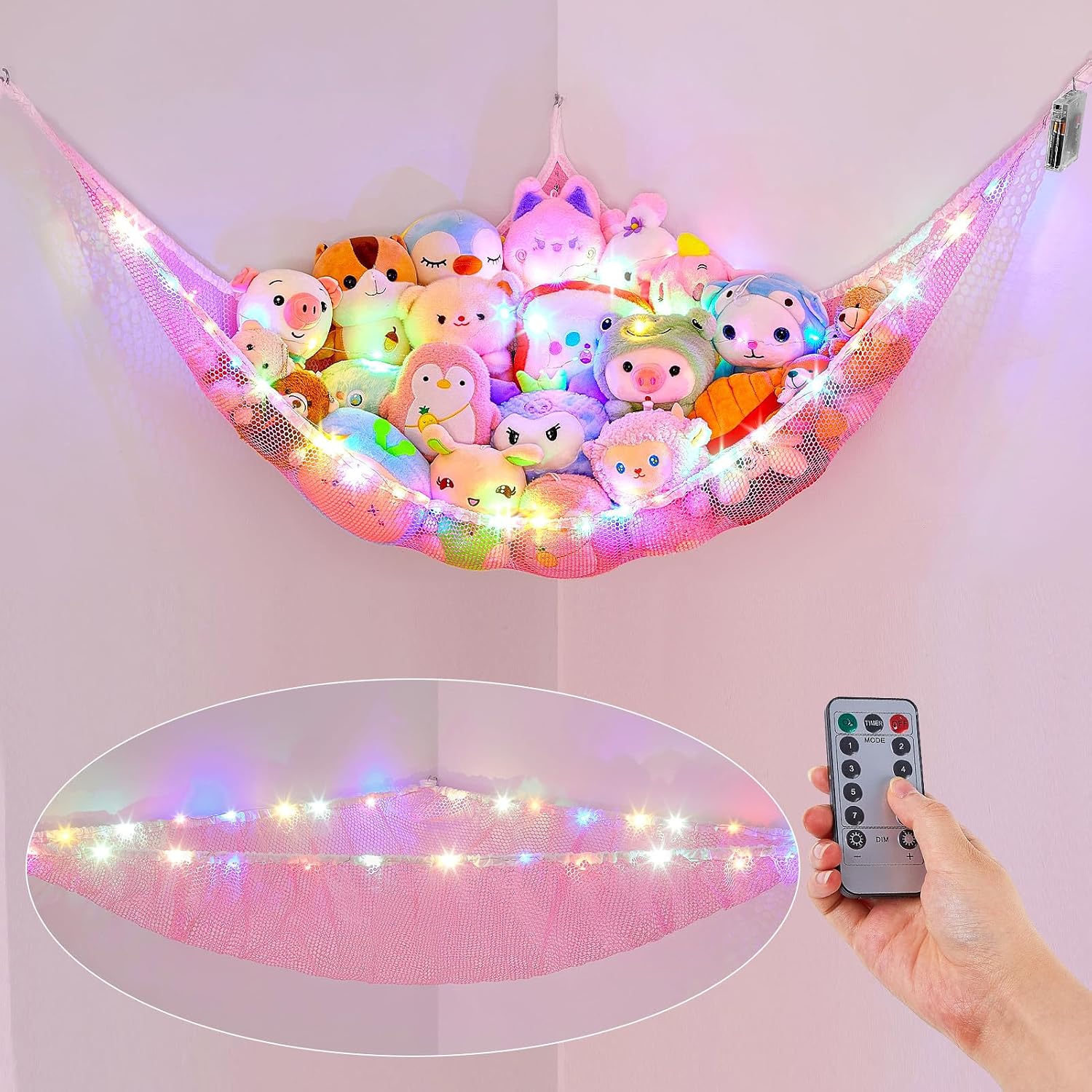 Basumee Stuffed Animals Net or Hammock with LED Light Hanging Toy Net Hammock for Stuffed Animals Storage Stuff Animals Hammocks for Nursery Kids Room with Remote Control, 8 Kinds of Lights(Pack of 1) Basumee Stuffed Animals Net or Hammock with LED Light Hanging Toy Net Hammock for Stuffed Animals Storage Stuff Animals Hammocks for Nursery Kids Room with Remote Control, 8 Kinds of Lights(Pack of 1)