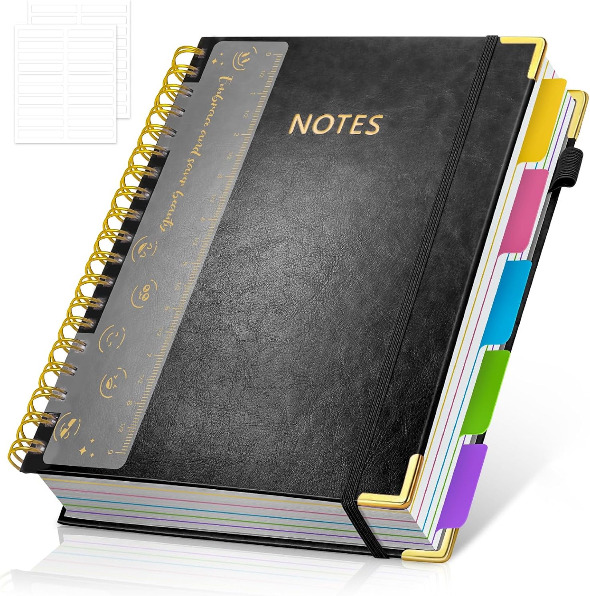 Hardcover Spiral Notebook Journal with Removable PVC Dividers – 8” x 10” Large 300 Pages B5 Hardcover Leather Lined Journals Notebook with Tab for Work Note Taking Office Home School Supplies, Black Hardcover Spiral Notebook Journal with Removable PVC Dividers – 8” x 10” Large 300 Pages B5 Hardcover Leather Lined Journals Notebook with Tab for Work Note Taking Office Home School Supplies, Black