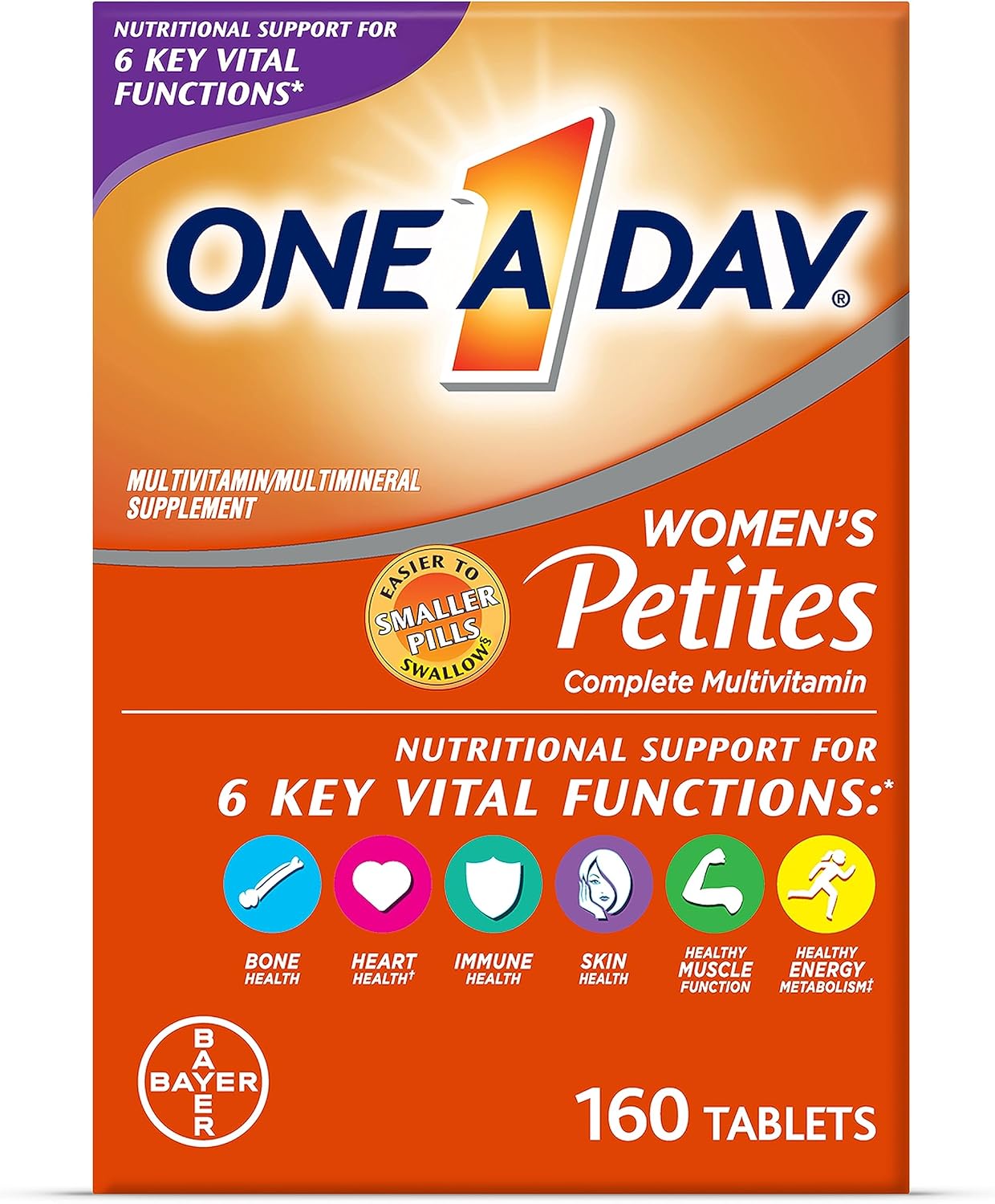 One A Day Women’s Petites Multivitamin,Supplement with Vitamin A, C, D, E and Zinc for Immune Health Support, B Vitamins, Biotin, Folate (as folic acid) & more,Tablet, 160 count One A Day Women’s Petites Multivitamin,Supplement with Vitamin A, C, D, E and Zinc for Immune Health Support, B Vitamins, Biotin, Folate (as folic acid) & more,Tablet, 160 count