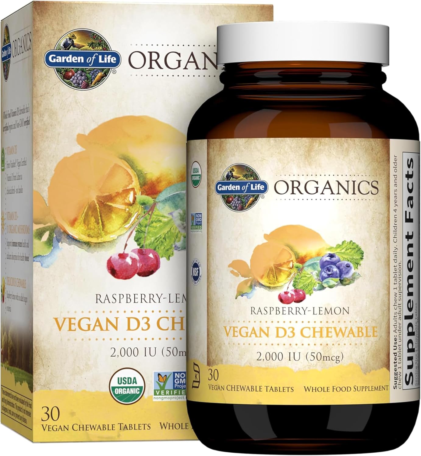 Garden of Life Organics Vegan Vitamin D3 Chewable – Raspberry Lemon, 2,000 IU (50mcg) Whole Food Vitamin D3 from Lichen Plus Food & Mushroom Blend, Gluten Free, 30 Chewable Tablets Garden of Life Organics Vegan Vitamin D3 Chewable – Raspberry Lemon, 2,000 IU (50mcg) Whole Food Vitamin D3 from Lichen Plus Food & Mushroom Blend, Gluten Free, 30 Chewable Tablets