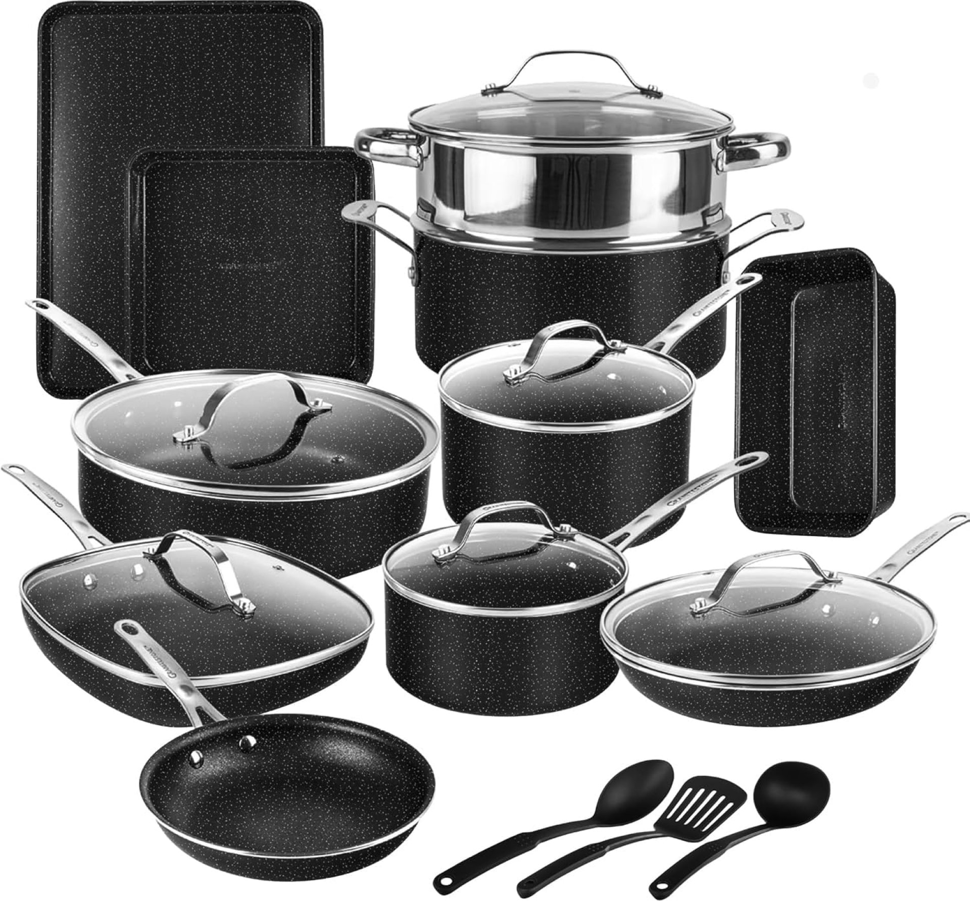 GRANITESTONE 20 Pc Kitchen Pots and Pans Set Non Stick Cookware Set, Kitchen Granite Nonstick Cookware Sets, Diamond Coated Non Toxic Cookware Set, Oven & Dishwasher Safe GRANITESTONE 20 Pc Kitchen Pots and Pans Set Non Stick Cookware Set, Kitchen Granite Nonstick Cookware Sets, Diamond Coated Non Toxic Cookware Set, Oven & Dishwasher Safe