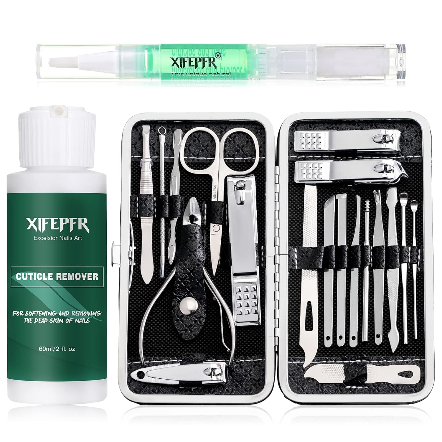 Manicure Set – Cuticle Remover Cream, 19Pcs Nail Clipper Pedicure Kit, Professional Grooming Kit with Black Luxurious Travel Case, Stainless Steel Nail Kit for Men Women, Gifts for Women Manicure Set – Cuticle Remover Cream, 19Pcs Nail Clipper Pedicure Kit, Professional Grooming Kit with Black Luxurious Travel Case, Stainless Steel Nail Kit for Men Women, Gifts for Women
