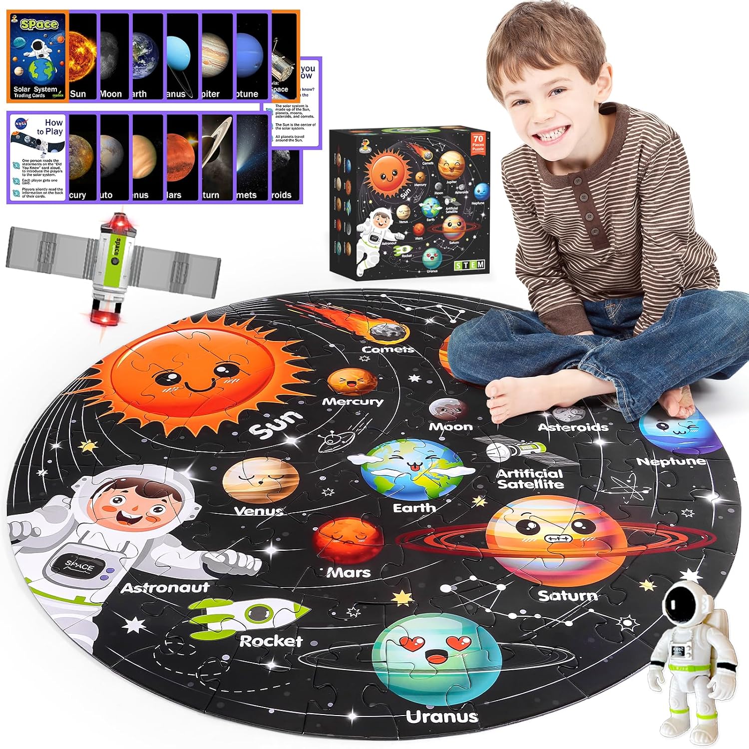 Puzzles for Kids Ages 4-6, Solar System Planets Flash Cards & Astronaut Figures & Satellite, 70 Piece Round Large Floor Jigsaw Puzzles, Educational Toy Gift for Ages 3 4 5 6 7 8 10 Year Old Boys Girls Puzzles for Kids Ages 4-6, Solar System Planets Flash Cards & Astronaut Figures & Satellite, 70 Piece Round Large Floor Jigsaw Puzzles, Educational Toy Gift for Ages 3 4 5 6 7 8 10 Year Old Boys Girls