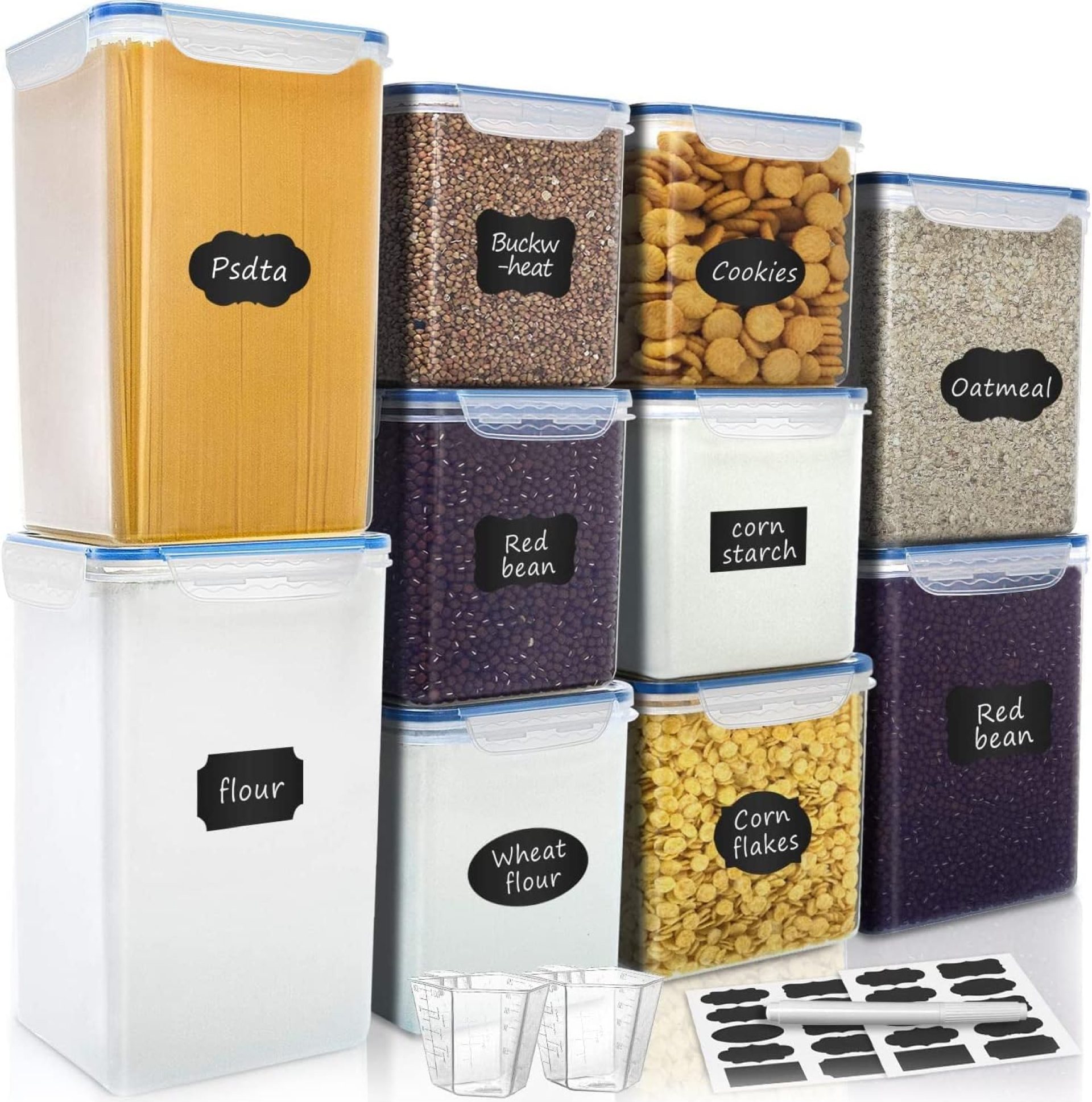 VERONES Large Tall Airtight Food Storage Containers, 10 PACK Plastic Airtight Kitchen & Pantry Organization, Ideal for Flour & Sugar Plastic Canisters with Labels VERONES Large Tall Airtight Food Storage Containers, 10 PACK Plastic Airtight Kitchen & Pantry Organization, Ideal for Flour & Sugar Plastic Canisters with Labels