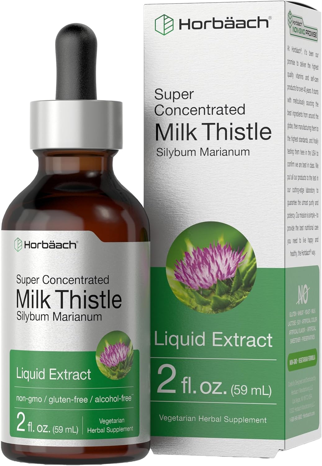 Horbäach Milk Thistle Extract Liquid | 2 fl oz | Alcohol Free | Vegetarian, Non-GMO & Gluten Free Supplement Horbäach Milk Thistle Extract Liquid | 2 fl oz | Alcohol Free | Vegetarian, Non-GMO & Gluten Free Supplement