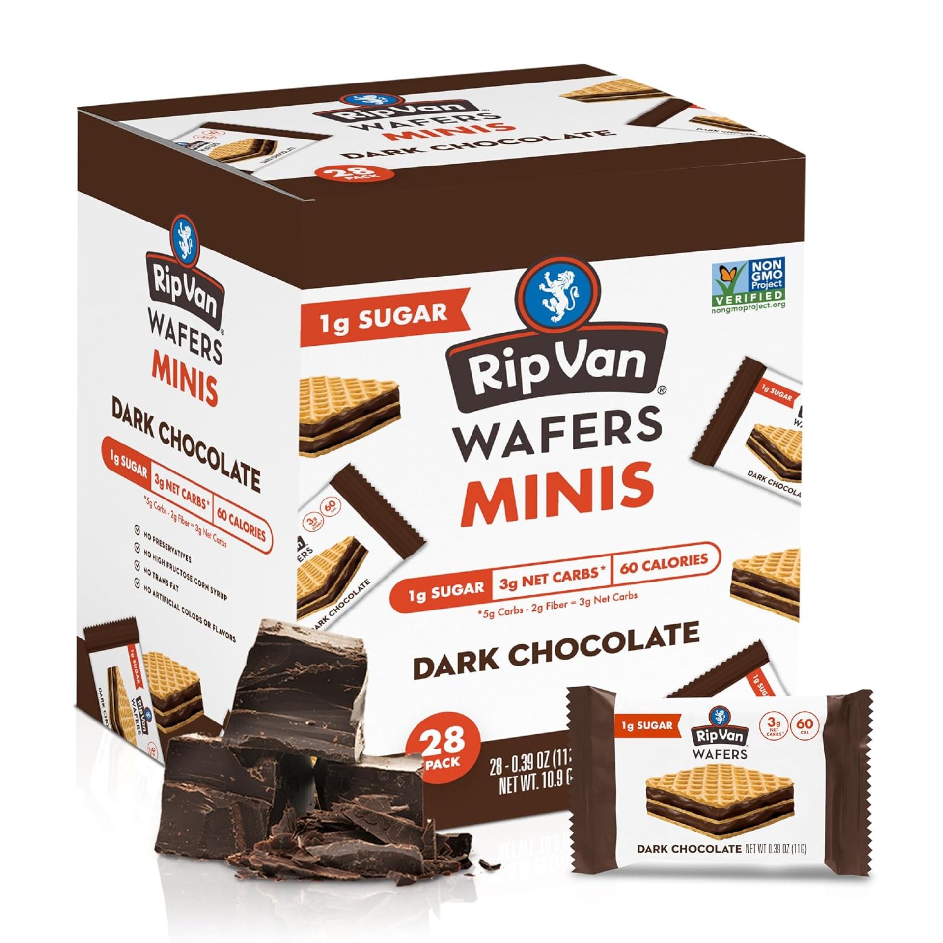 Rip Van Dark Chocolate Mini Wafer Cookies – Healthy Low Sugar Snack – 28 Count Rip Van Dark Chocolate Mini Wafer Cookies – Healthy Low Sugar Snack – 28 Count