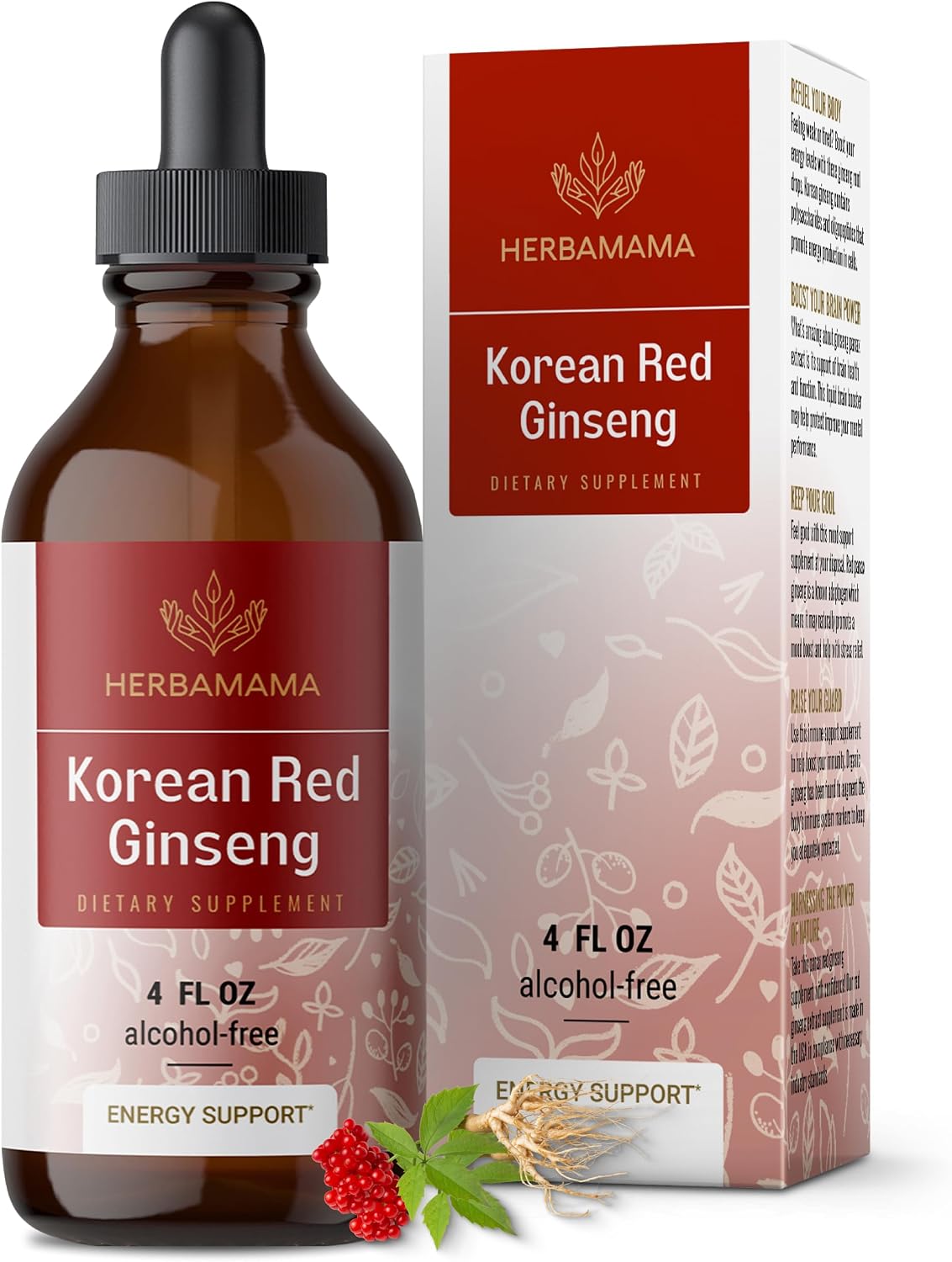 HERBAMAMA Panax Ginseng Root Tincture – Immune & Overall Support with Korean Red Ginseng Supplement – Vegan, Non-GMO, Alcohol & Sugar-Free Herbal Drops, 56-Day Supply HERBAMAMA Panax Ginseng Root Tincture – Immune & Overall Support with Korean Red Ginseng Supplement – Vegan, Non-GMO, Alcohol & Sugar-Free Herbal Drops, 56-Day Supply