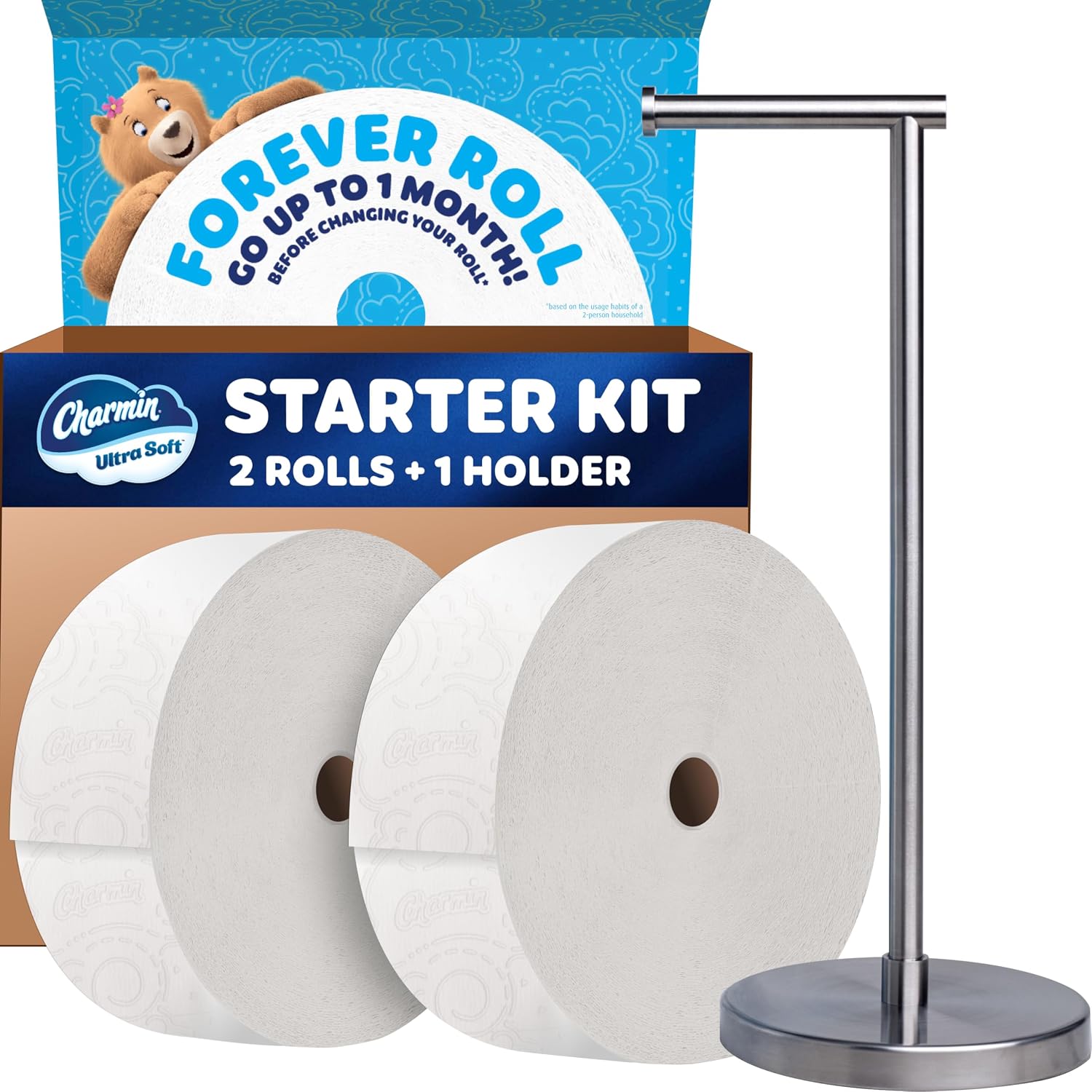 Charmin Toilet Paper Ultra Soft, Forever Roll Starter Kit, 1 Holder, 2 Rolls, 2-ply Bath Tissue Charmin Toilet Paper Ultra Soft, Forever Roll Starter Kit, 1 Holder, 2 Rolls, 2-ply Bath Tissue