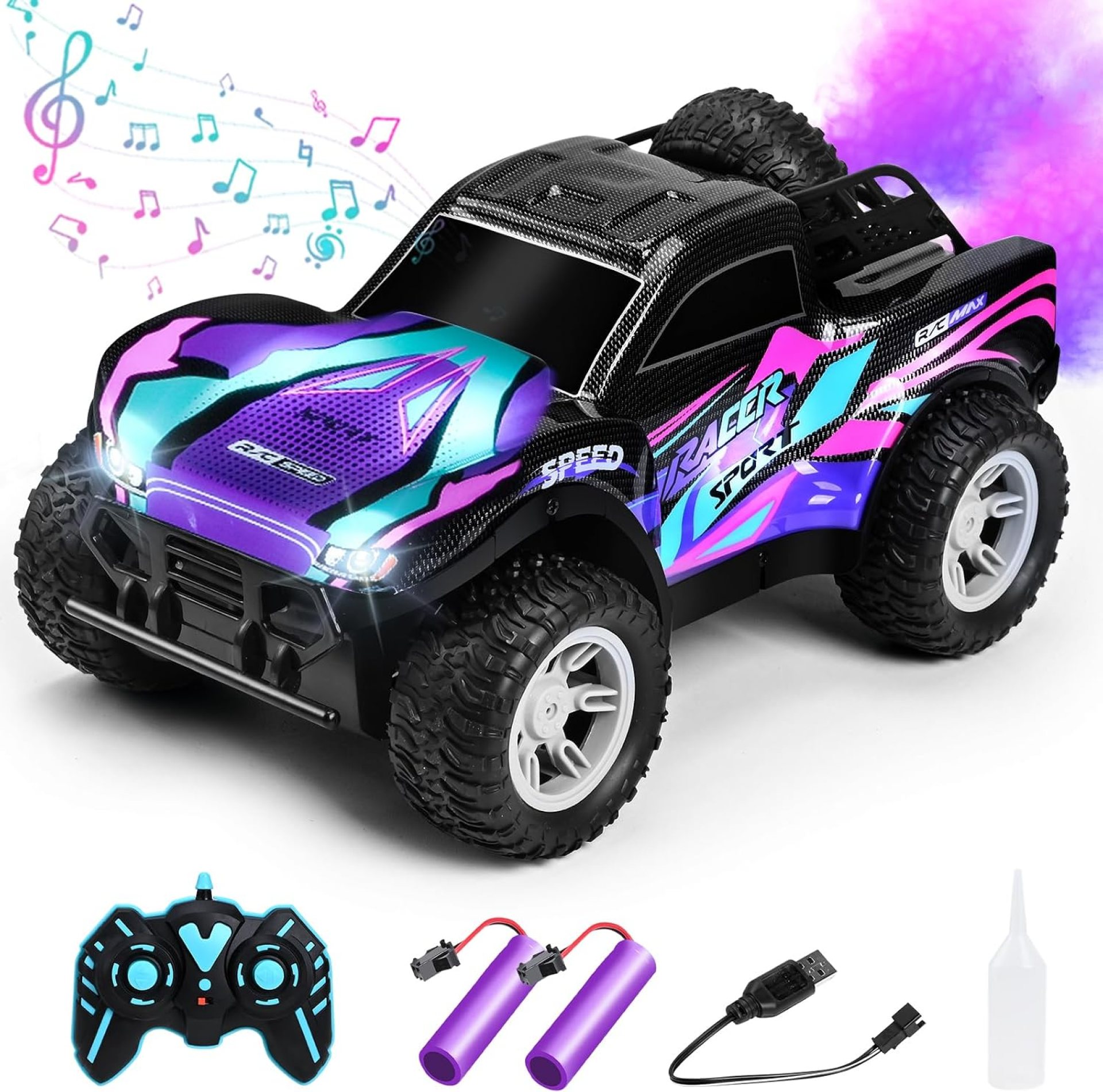 RC Cars 1:16 Remote Control Car for Boys 4-7 8-12,All Terrain Rechargeable Remote Control Truck for Kids, 2.4GHz Rc Monster Truck with Bodylight&Music&Spray, 20KM/H Car Toys for Ages 5-7, 8-13 Purple RC Cars 1:16 Remote Control Car for Boys 4-7 8-12,All Terrain Rechargeable Remote Control Truck for Kids, 2.4GHz Rc Monster Truck with Bodylight&Music&Spray, 20KM/H Car Toys for Ages 5-7, 8-13 Purple