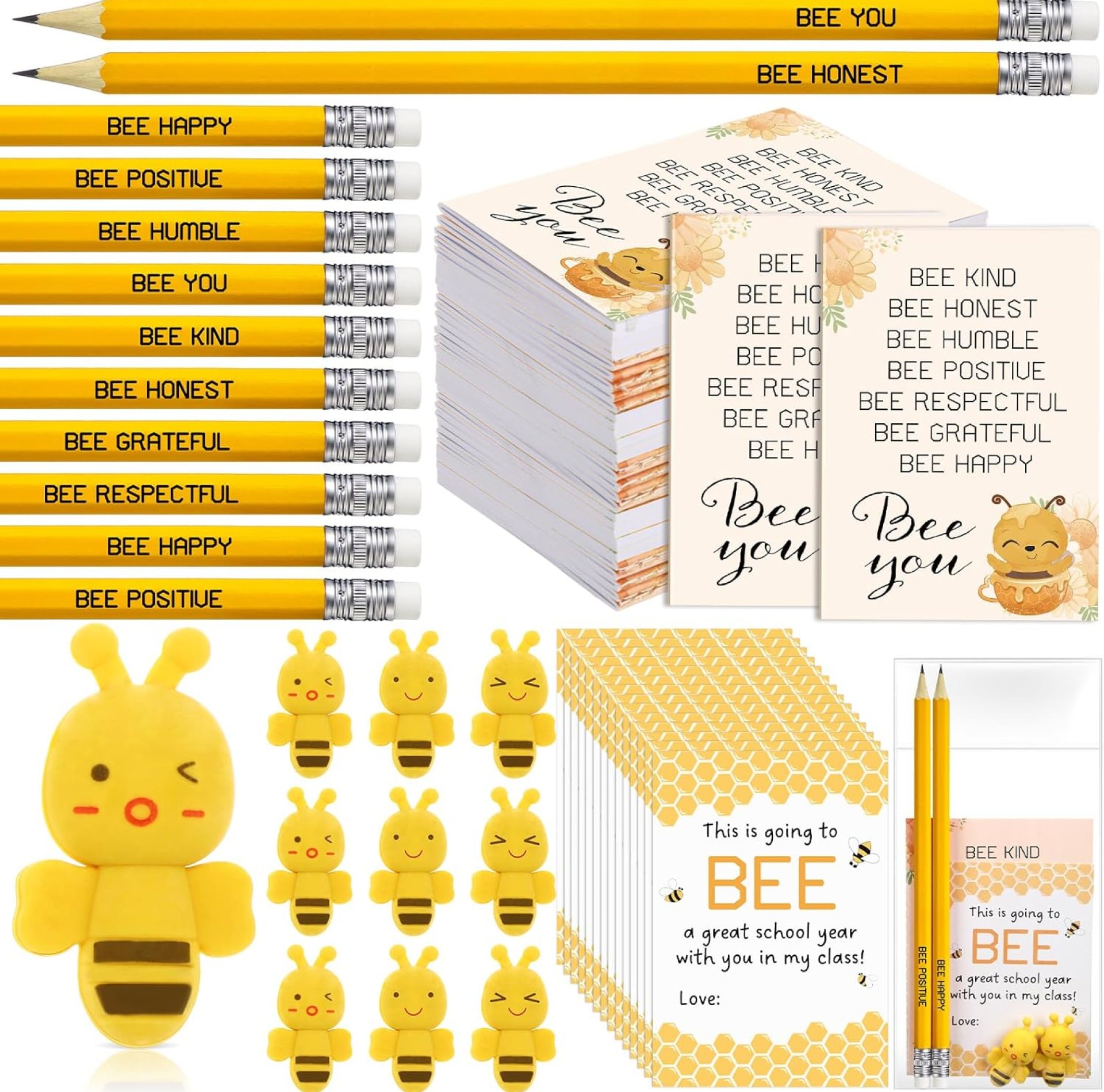 24 Sets Bee Gifts Back to School Gift for Students Bee Notebook Inspirational Notepads Pencil Mini Erasers Greeting Card First Day of School Kids Classroom Decorate (Classics) 24 Sets Bee Gifts Back to School Gift for Students Bee Notebook Inspirational Notepads Pencil Mini Erasers Greeting Card First Day of School Kids Classroom Decorate (Classics)