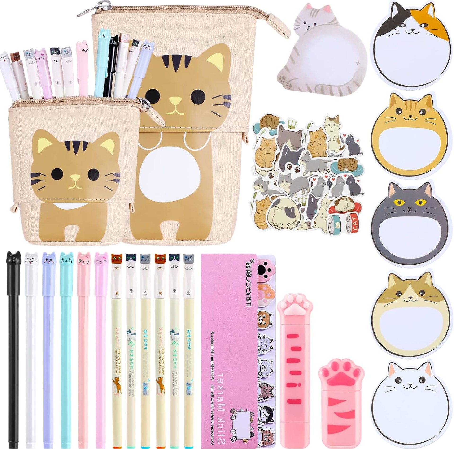 400 Pcs Cute Cat Stationery Set Cartoon Kawaii Stationary Girls and Boys School Supplies Including Gel Ink Pens Sticky Memos Notes Telescopic Pencil Pouch Bag Tapes Album Sticker (Coffee) 400 Pcs Cute Cat Stationery Set Cartoon Kawaii Stationary Girls and Boys School Supplies Including Gel Ink Pens Sticky Memos Notes Telescopic Pencil Pouch Bag Tapes Album Sticker (Coffee)