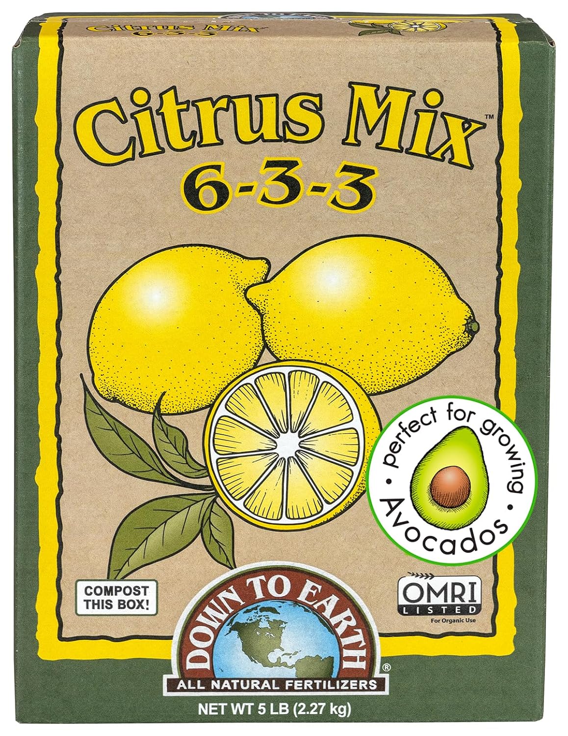 Down To Earth All Natural Fertilizers Organic Citrus Mix – Plant Food for Lemons, Limes, Oranges and Avocados 6-3-3, 5 lb Down To Earth All Natural Fertilizers Organic Citrus Mix – Plant Food for Lemons, Limes, Oranges and Avocados 6-3-3, 5 lb