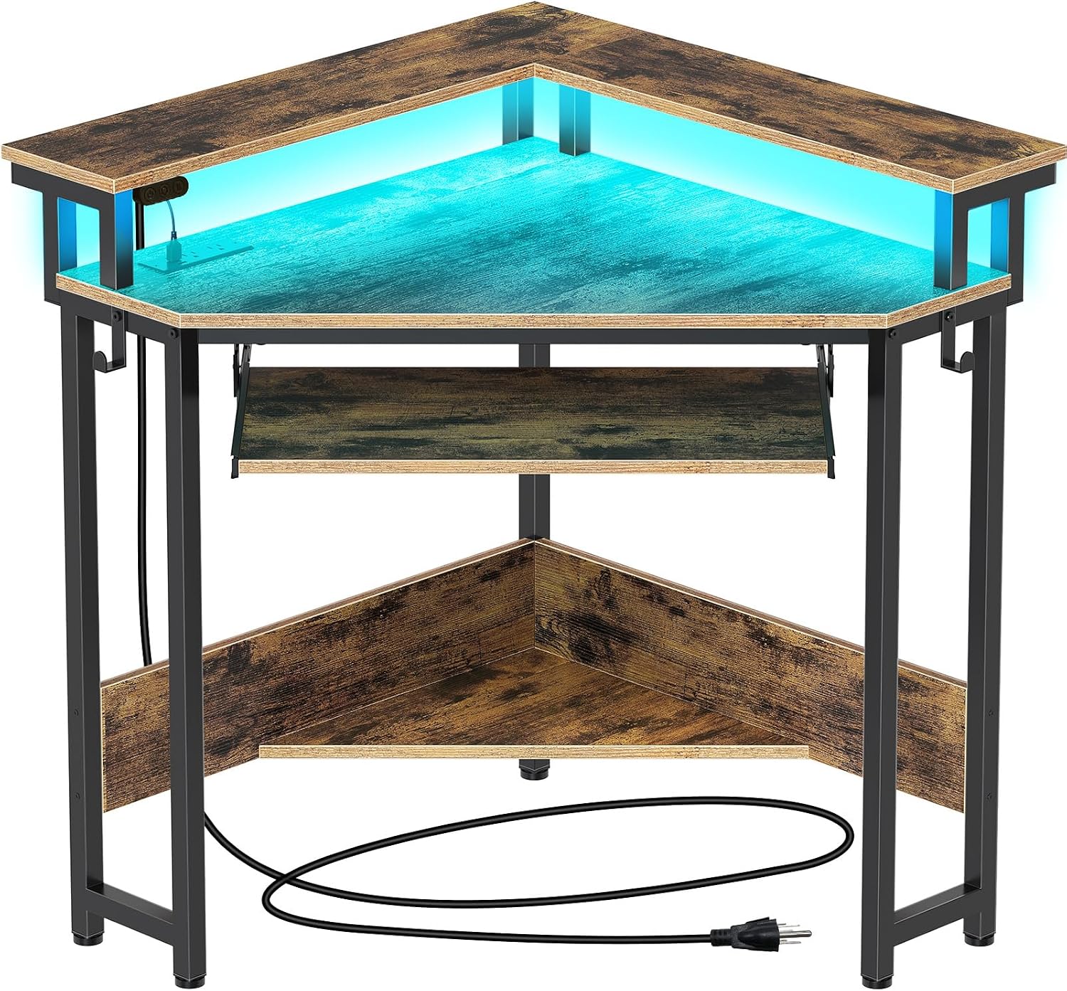 Rolanstar Corner Desk, 44.5″ W x 34.5″ H Small Computer Desk with Power Outlets, Gaming Desk with LED Lights, Triangle Corner Desk with Keyboard Tray & Monitor Stand for Small Space, Rustic Brown Rolanstar Corner Desk, 44.5″ W x 34.5″ H Small Computer Desk with Power Outlets, Gaming Desk with LED Lights, Triangle Corner Desk with Keyboard Tray & Monitor Stand for Small Space, Rustic Brown
