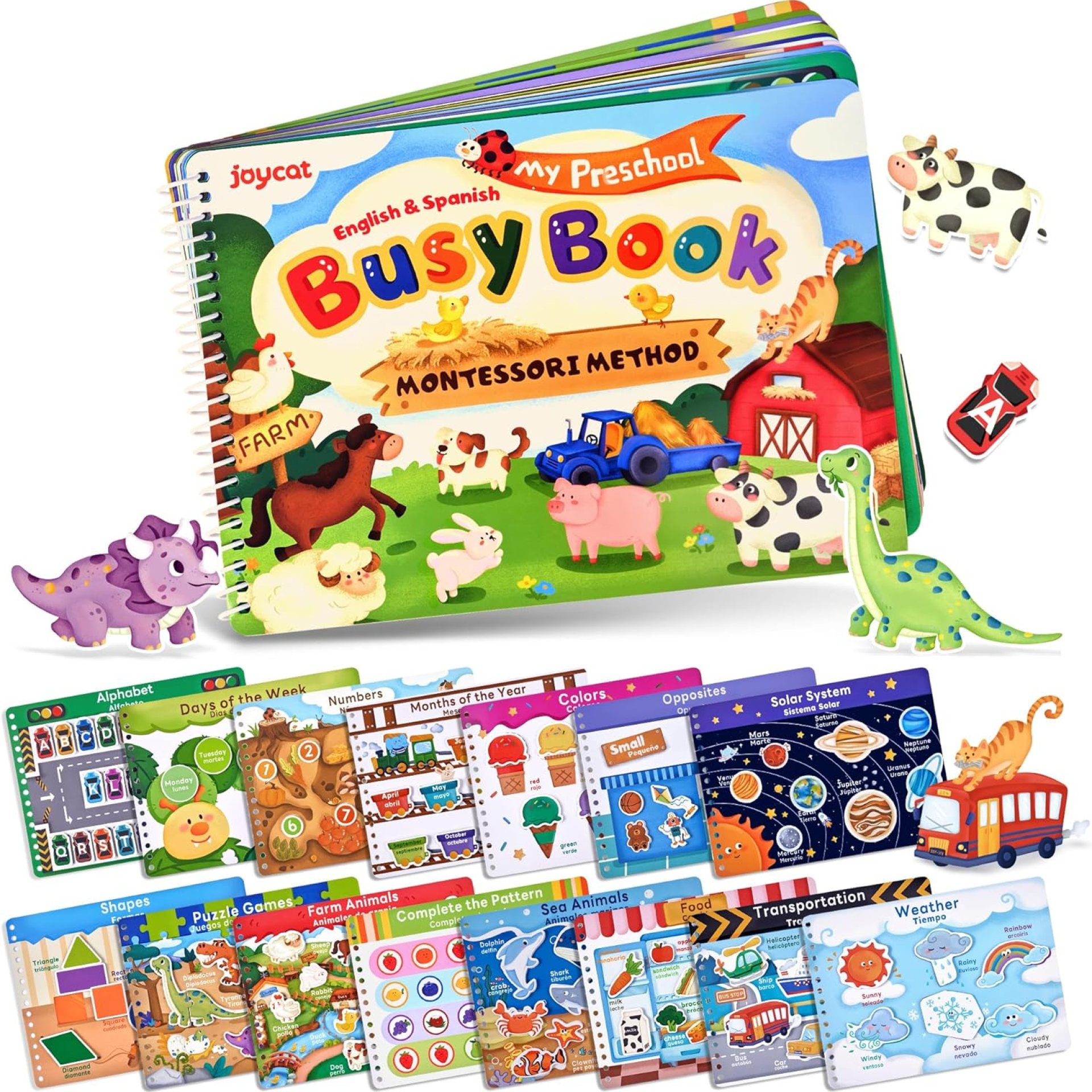 JoyCat Preschool Busy Book for Toddlers 3-5, Dual-Language Learning Activities, Educational Sensory Toys, Autism Learning Materials for Boys & Girls, English and Spanish Version JoyCat Preschool Busy Book for Toddlers 3-5, Dual-Language Learning Activities, Educational Sensory Toys, Autism Learning Materials for Boys & Girls, English and Spanish Version