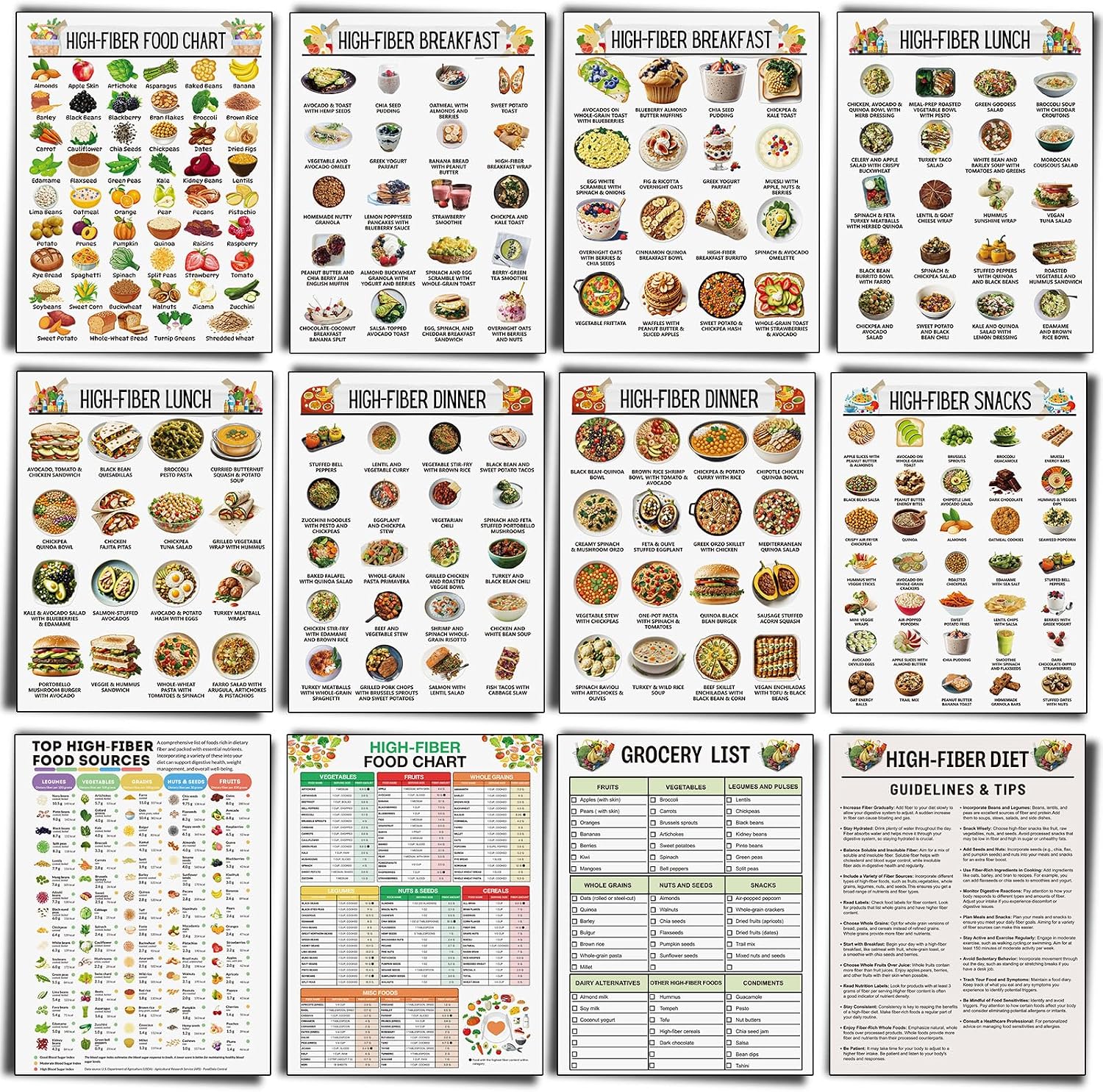 Sinload 12 Pcs High Fiber Food List Poster High Fiber Meal Plan Reference Guide Healthy Nutritional Snacks Grocery List Eating Guide Sinload 12 Pcs High Fiber Food List Poster High Fiber Meal Plan Reference Guide Healthy Nutritional Snacks Grocery List Eating Guide