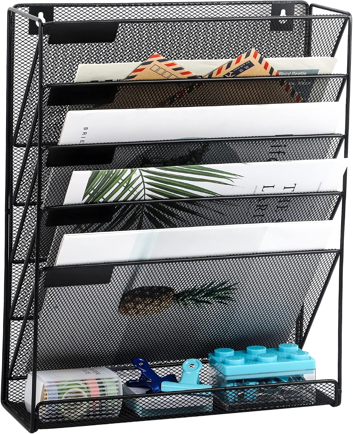 EASEPRES Desk File Organizer Mesh 6-Tier, Hanging Wall Mount Document Organization Stand, Desktop Vertical Mail Paper Folder Holder Rack with Bottom Tray for Office Home Cubicle Countertop, Black EASEPRES Desk File Organizer Mesh 6-Tier, Hanging Wall Mount Document Organization Stand, Desktop Vertical Mail Paper Folder Holder Rack with Bottom Tray for Office Home Cubicle Countertop, Black