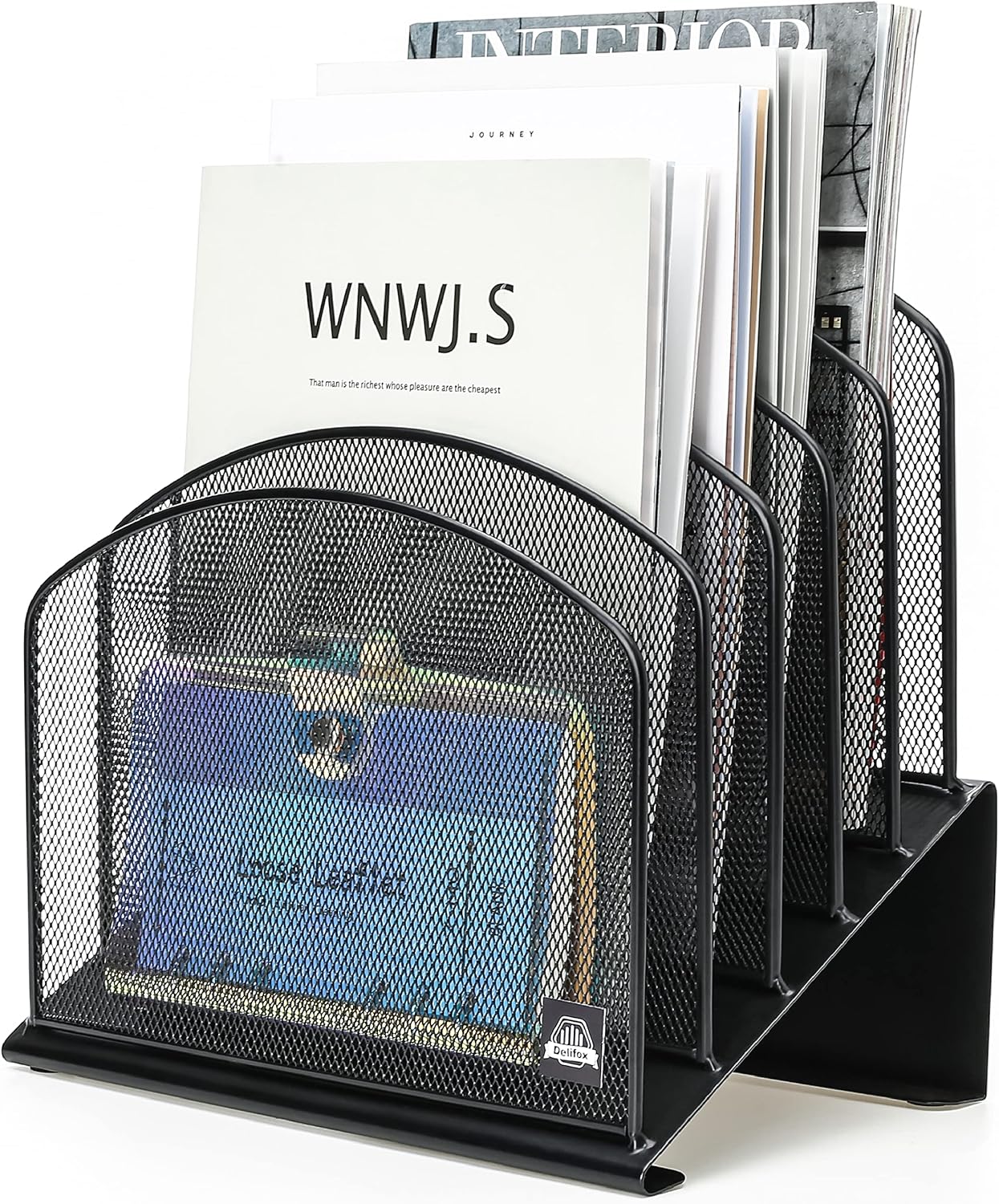 Inclined Desk File Organizer, 5-Section Vertical File Folder Holder Stand Metal Rack File Sorter for Office Classroom Desktop Organization (Black, 1Pack) Inclined Desk File Organizer, 5-Section Vertical File Folder Holder Stand Metal Rack File Sorter for Office Classroom Desktop Organization (Black, 1Pack)