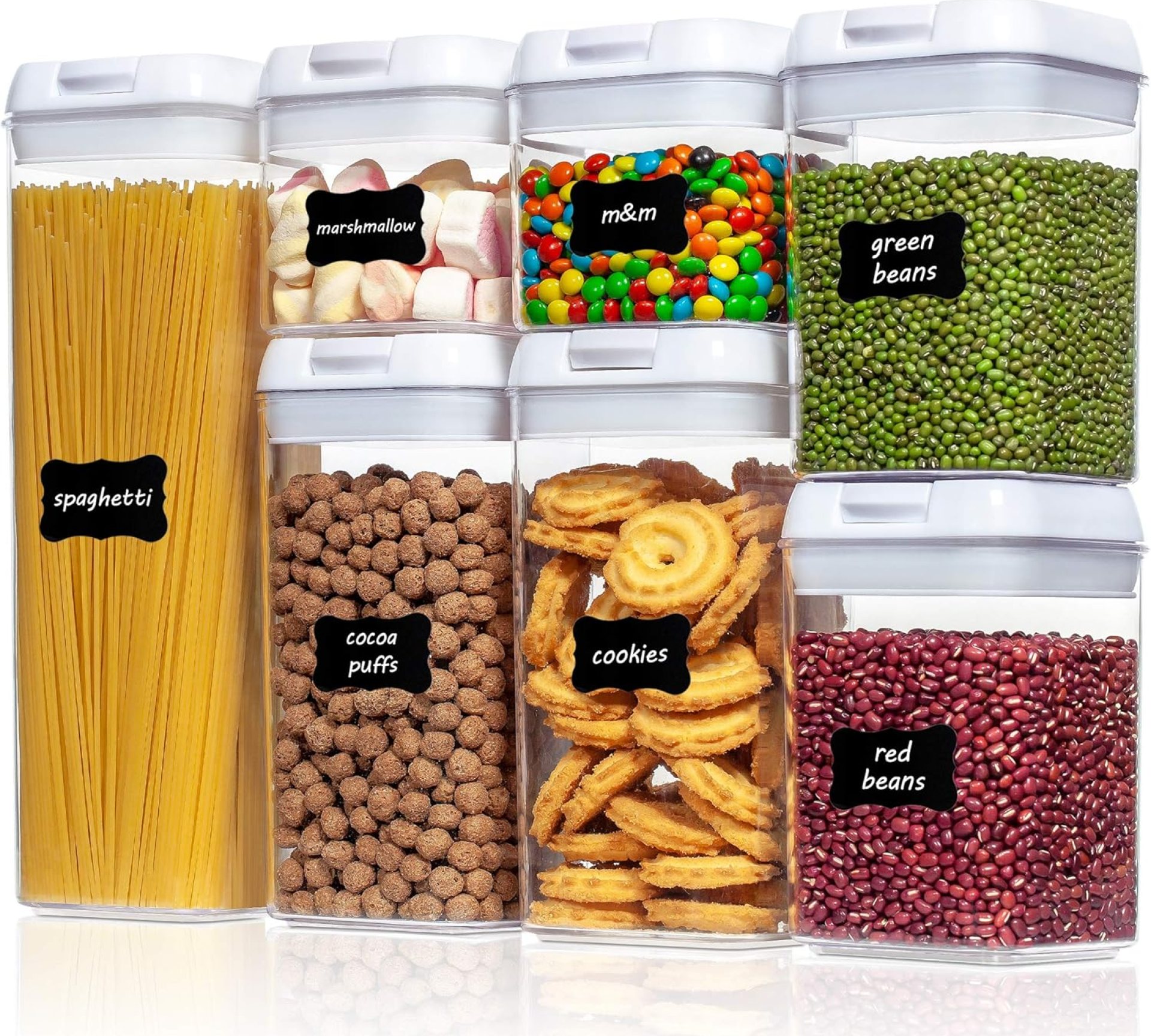 Vtopmart Airtight Food Storage Containers, 7 Pieces BPA Free Plastic Cereal Organizer Canisters with Easy Lock Lids, for Kitchen Pantry Organization, 24 Labels, White Vtopmart Airtight Food Storage Containers, 7 Pieces BPA Free Plastic Cereal Organizer Canisters with Easy Lock Lids, for Kitchen Pantry Organization, 24 Labels, White