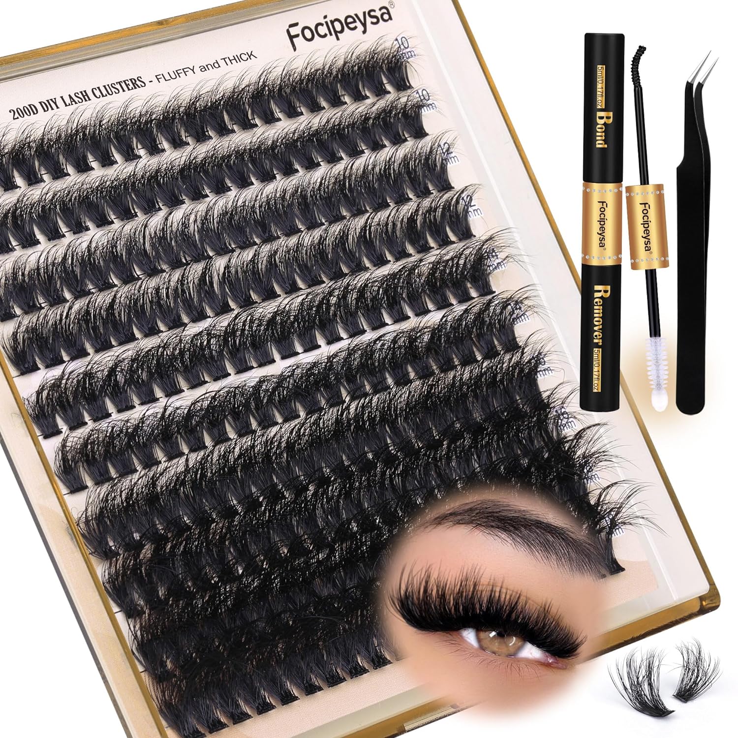 Focipeysa Lash Extension Kit Thick Eyelash Extension Kit 10-18mm Fluffy Lash Clusters 200D Individual Eyelashes Kit with Lash Bond, Lash Remover, Lash Applicator, DIY Lashes Extension Focipeysa Lash Extension Kit Thick Eyelash Extension Kit 10-18mm Fluffy Lash Clusters 200D Individual Eyelashes Kit with Lash Bond, Lash Remover, Lash Applicator, DIY Lashes Extension